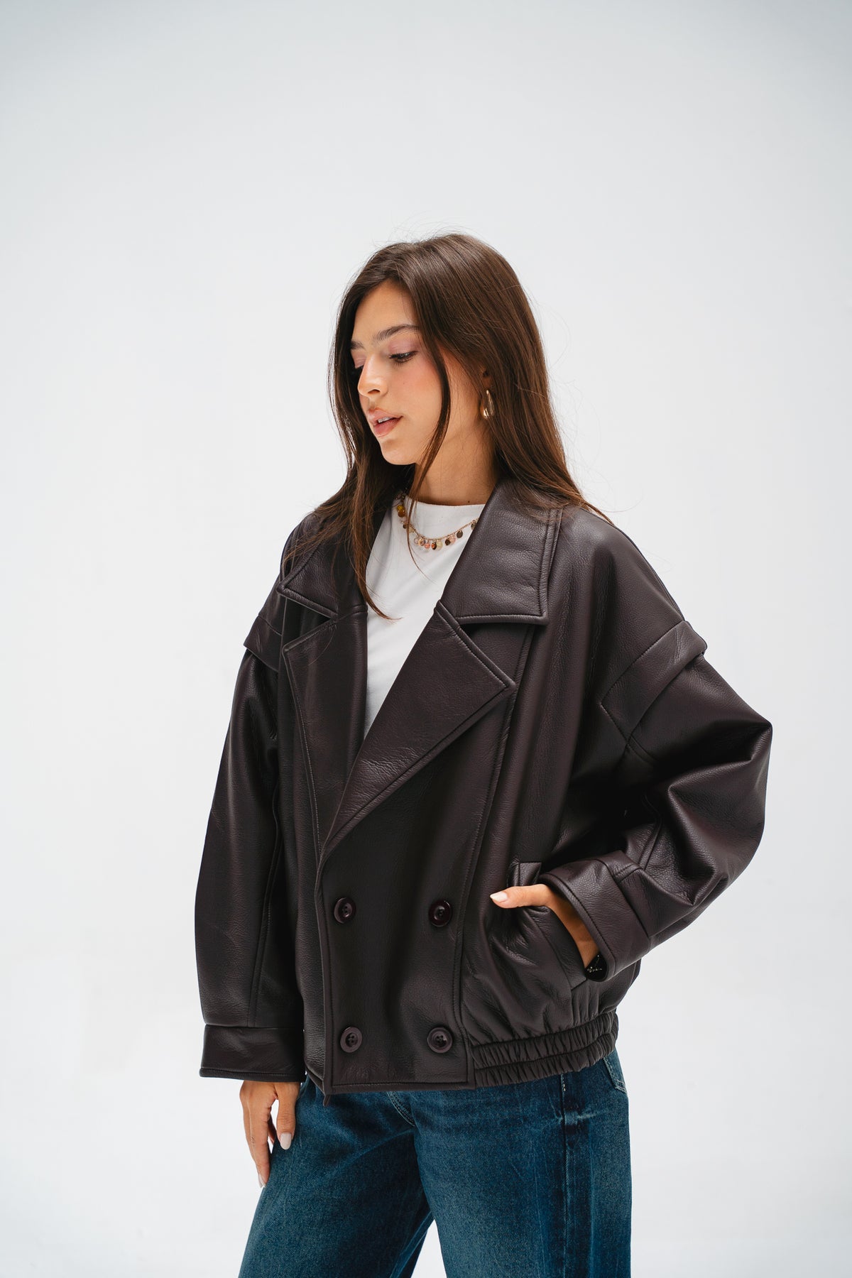 Biker Leather Jacket in Brown