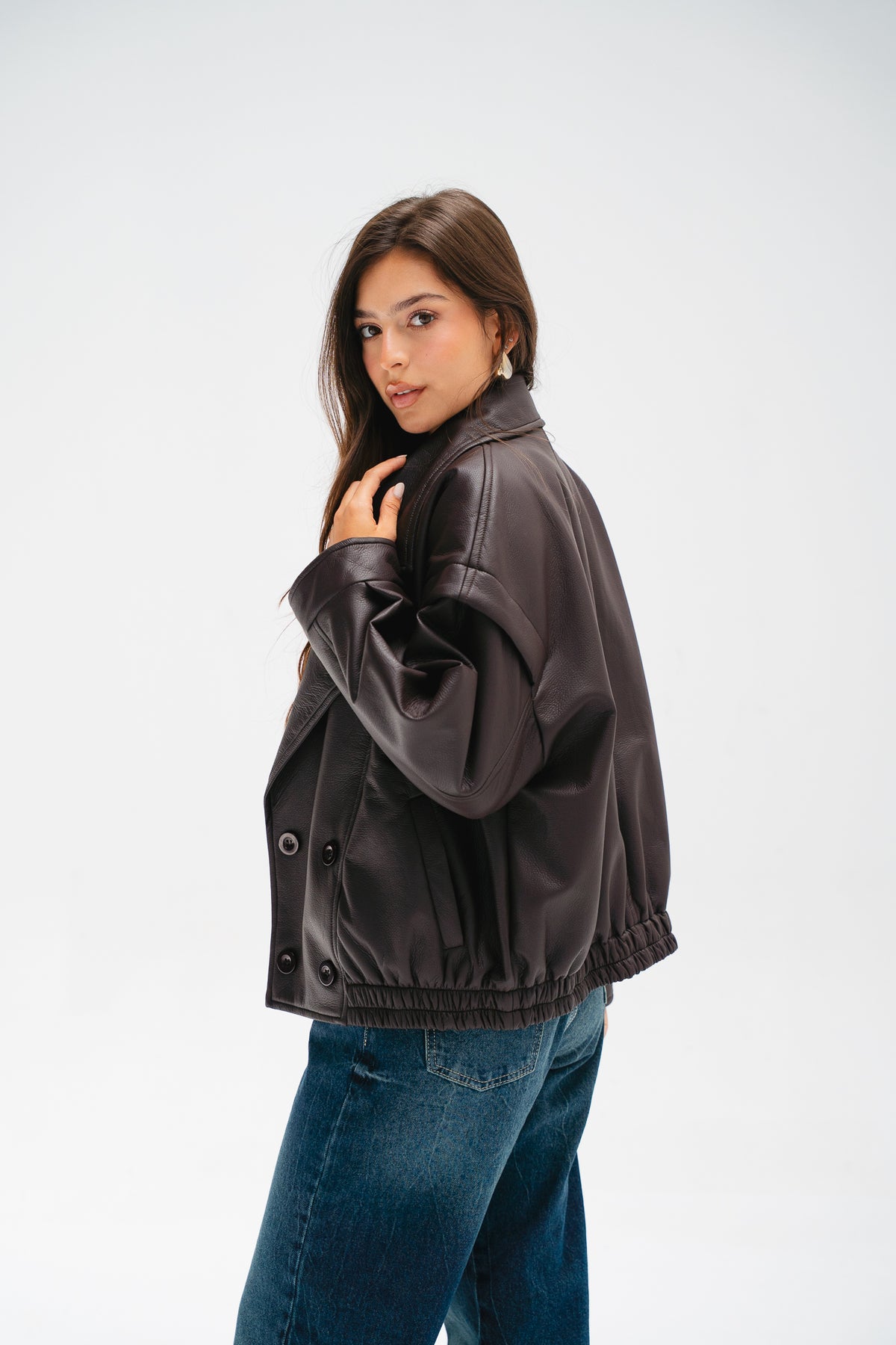 Biker Leather Jacket in Brown