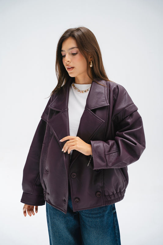 Biker Leather Jacket in Burgundy
