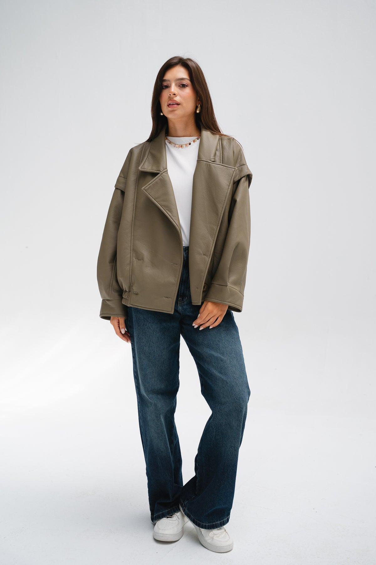 Biker Leather Jacket in Taupe