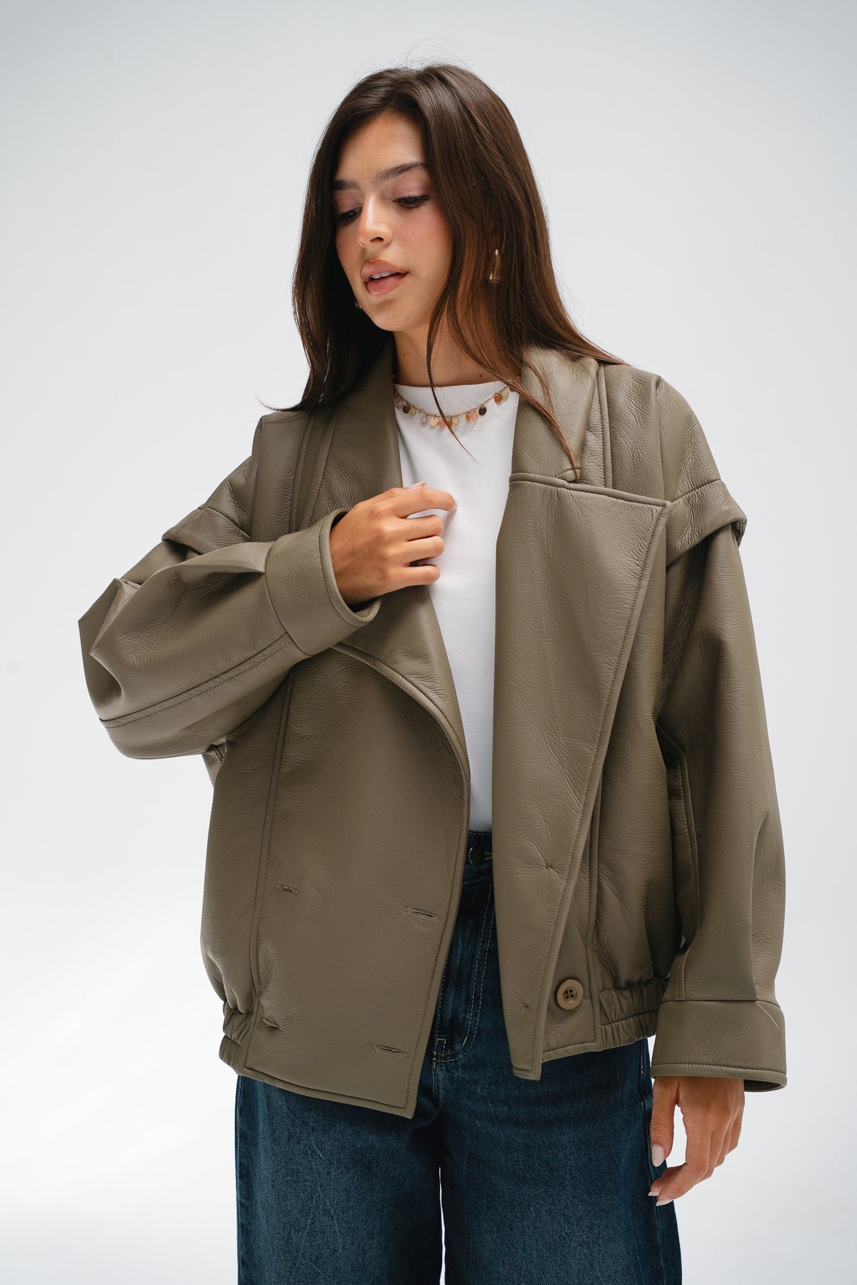 Biker Leather Jacket in Taupe