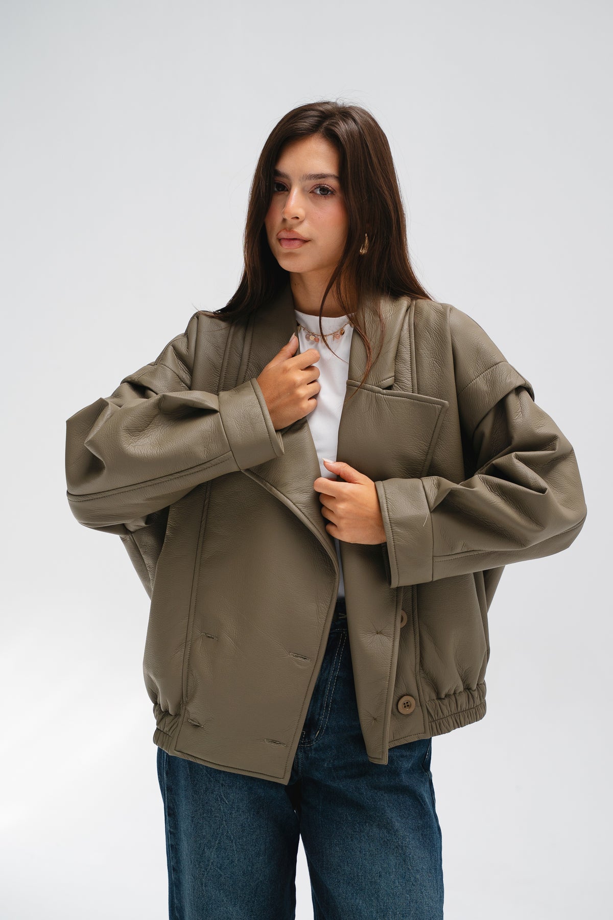Biker Leather Jacket in Taupe