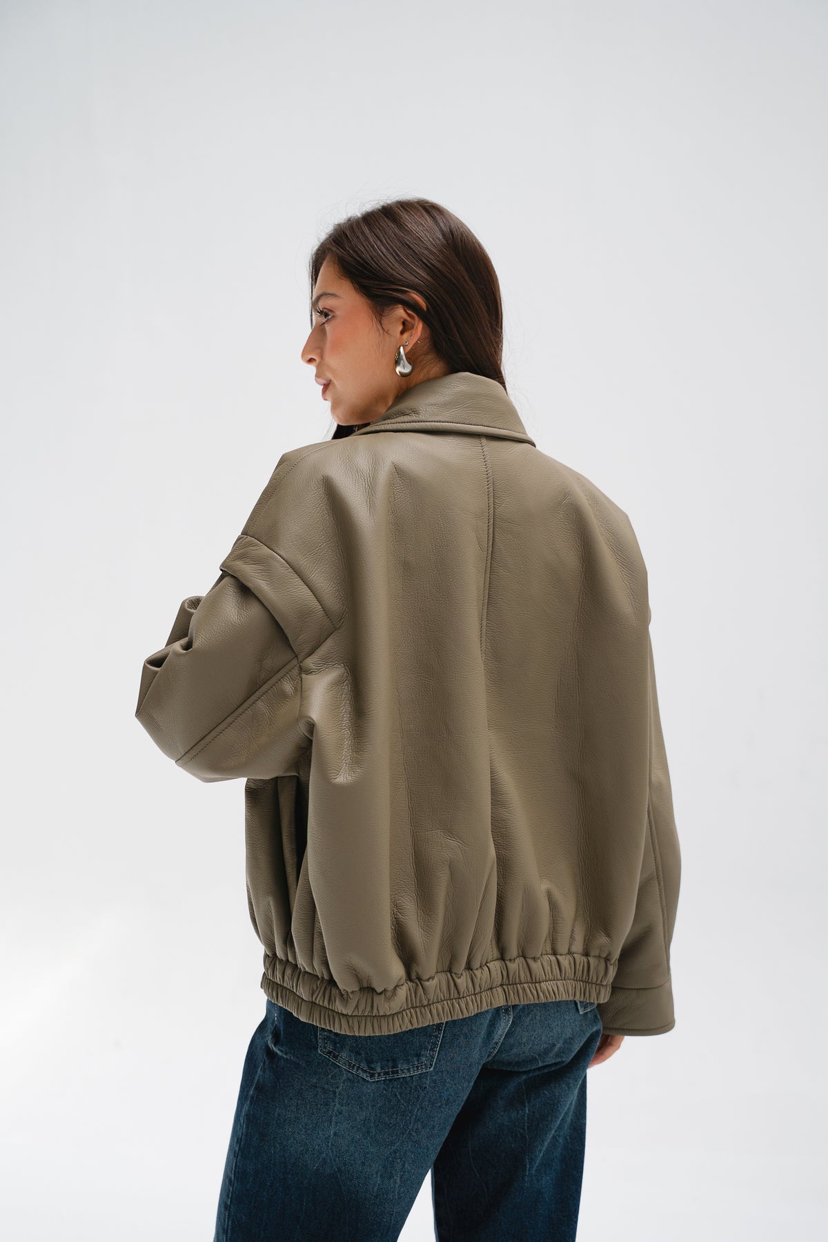Biker Leather Jacket in Taupe
