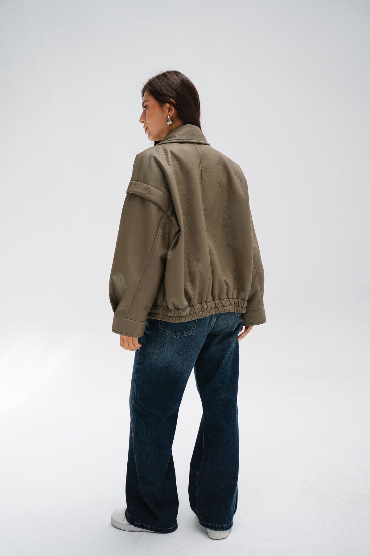 Biker Leather Jacket in Taupe