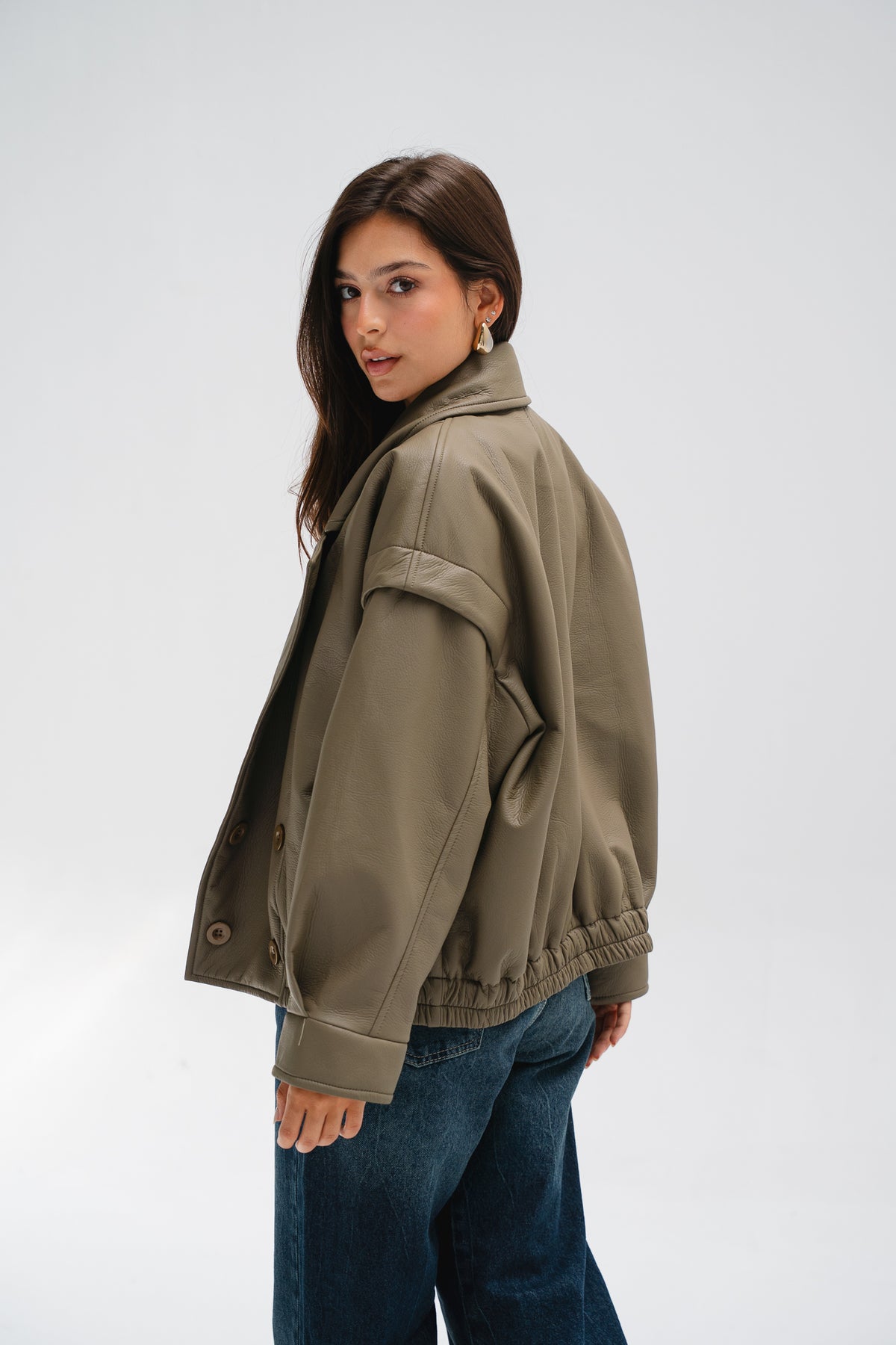 Biker Leather Jacket in Taupe