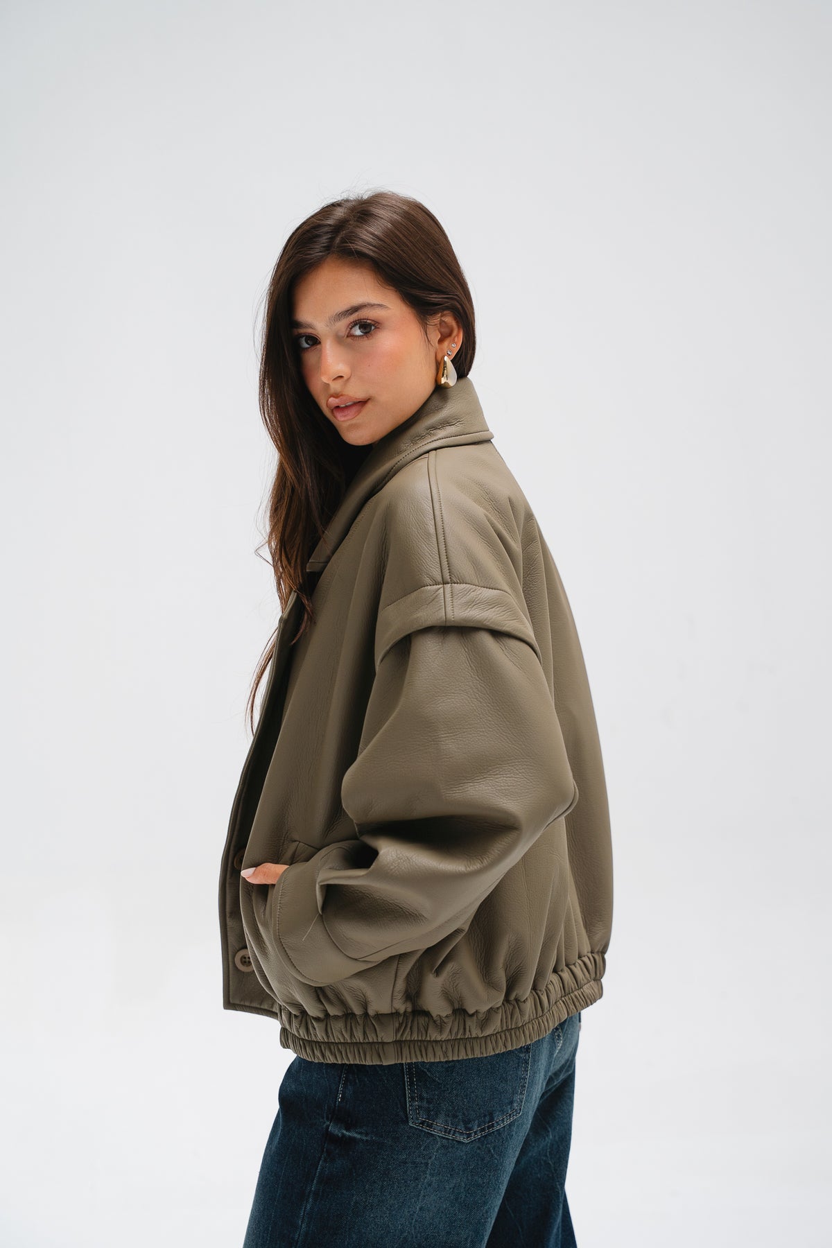 Biker Leather Jacket in Taupe