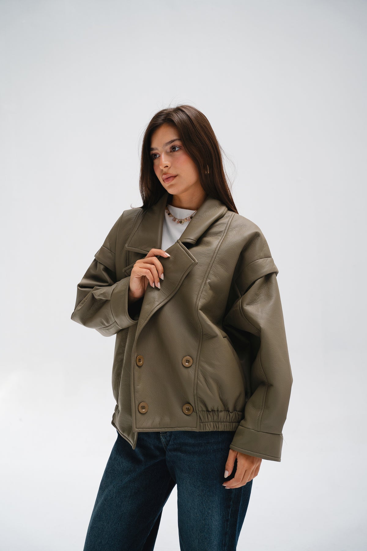 Biker Leather Jacket in Taupe