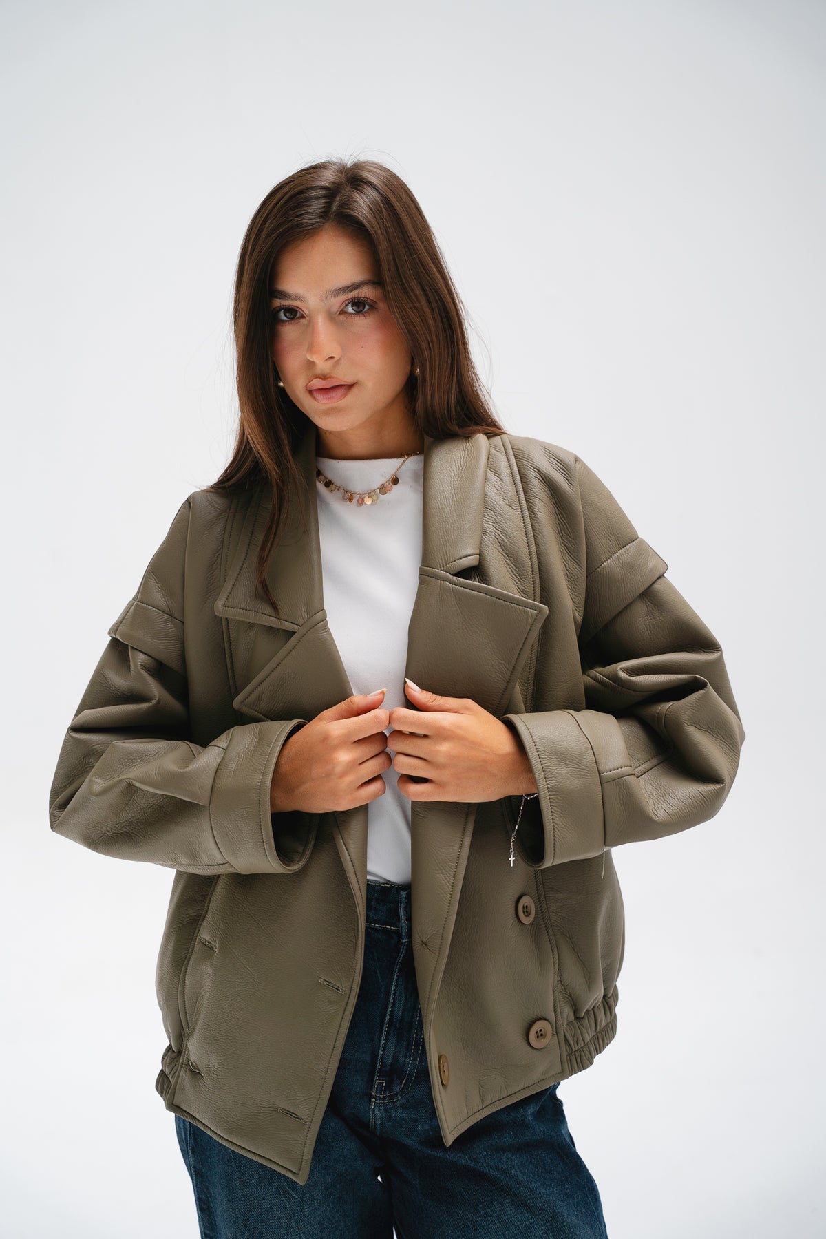 Biker Leather Jacket in Taupe