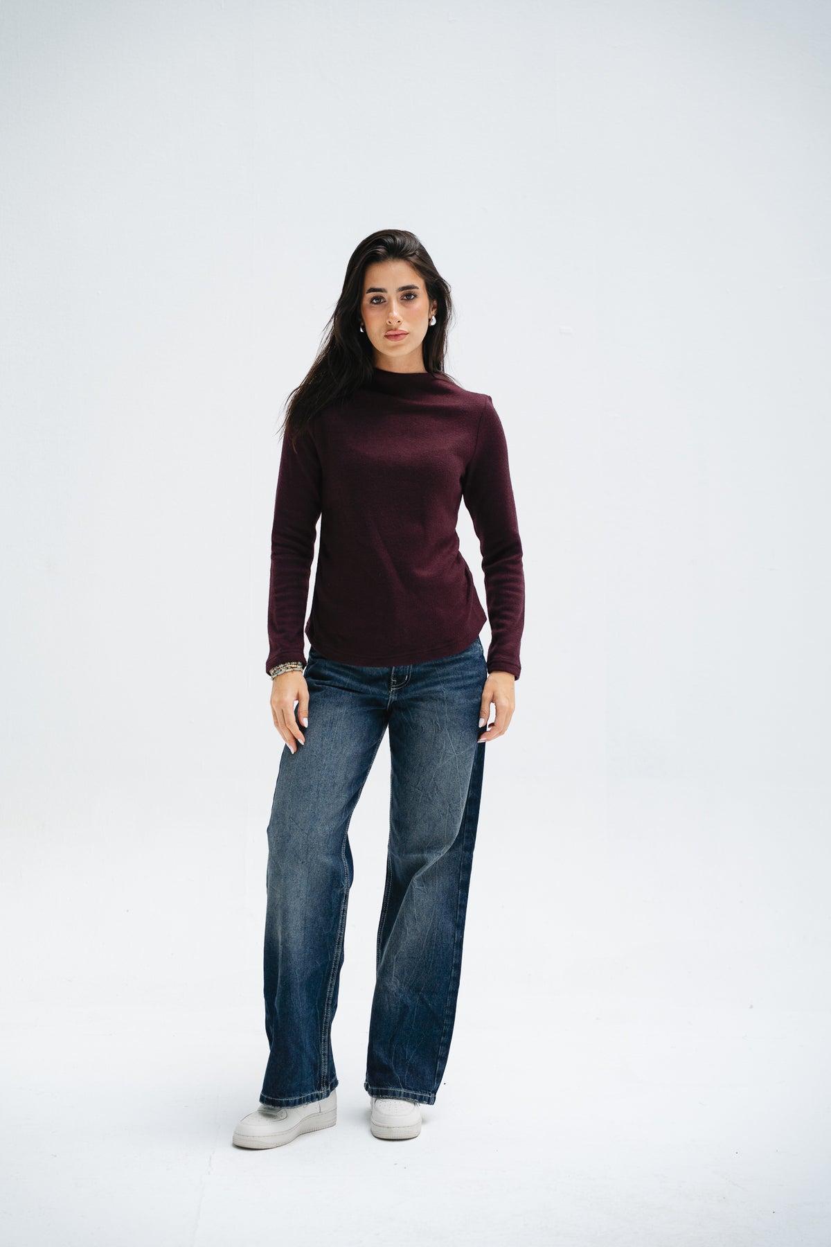 Cloud Basic Knit Top in Burgundy