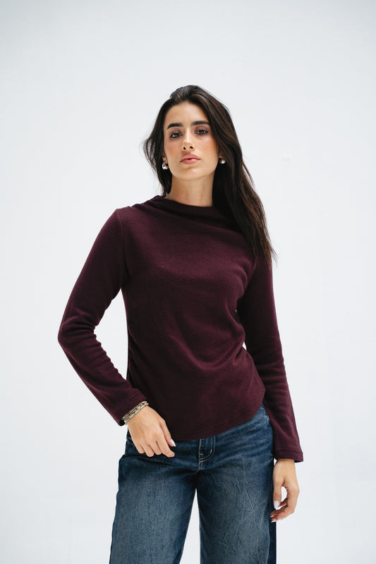 Cloud Basic Knit Top in Burgundy