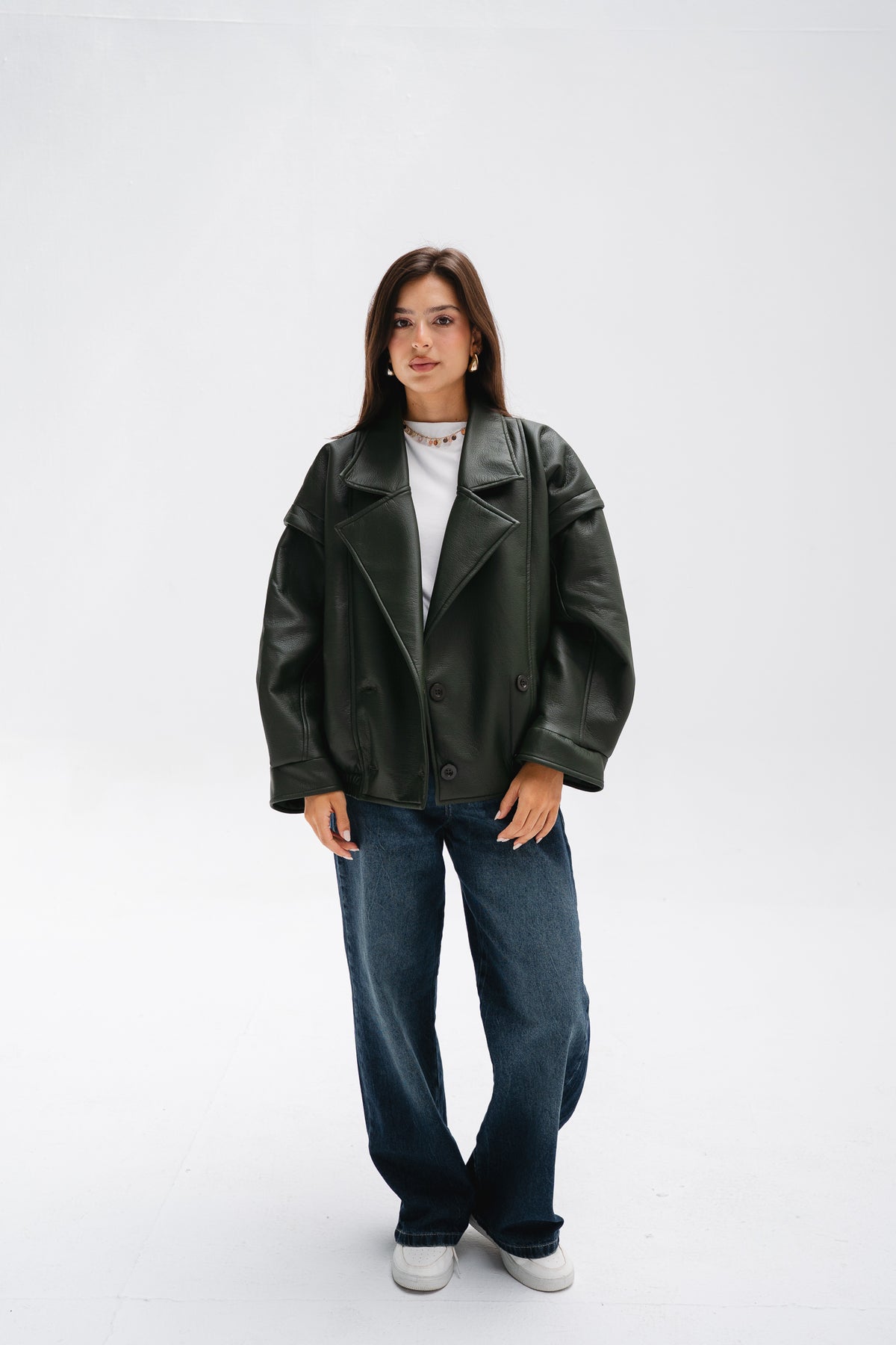 Biker Leather Jacket in Olive