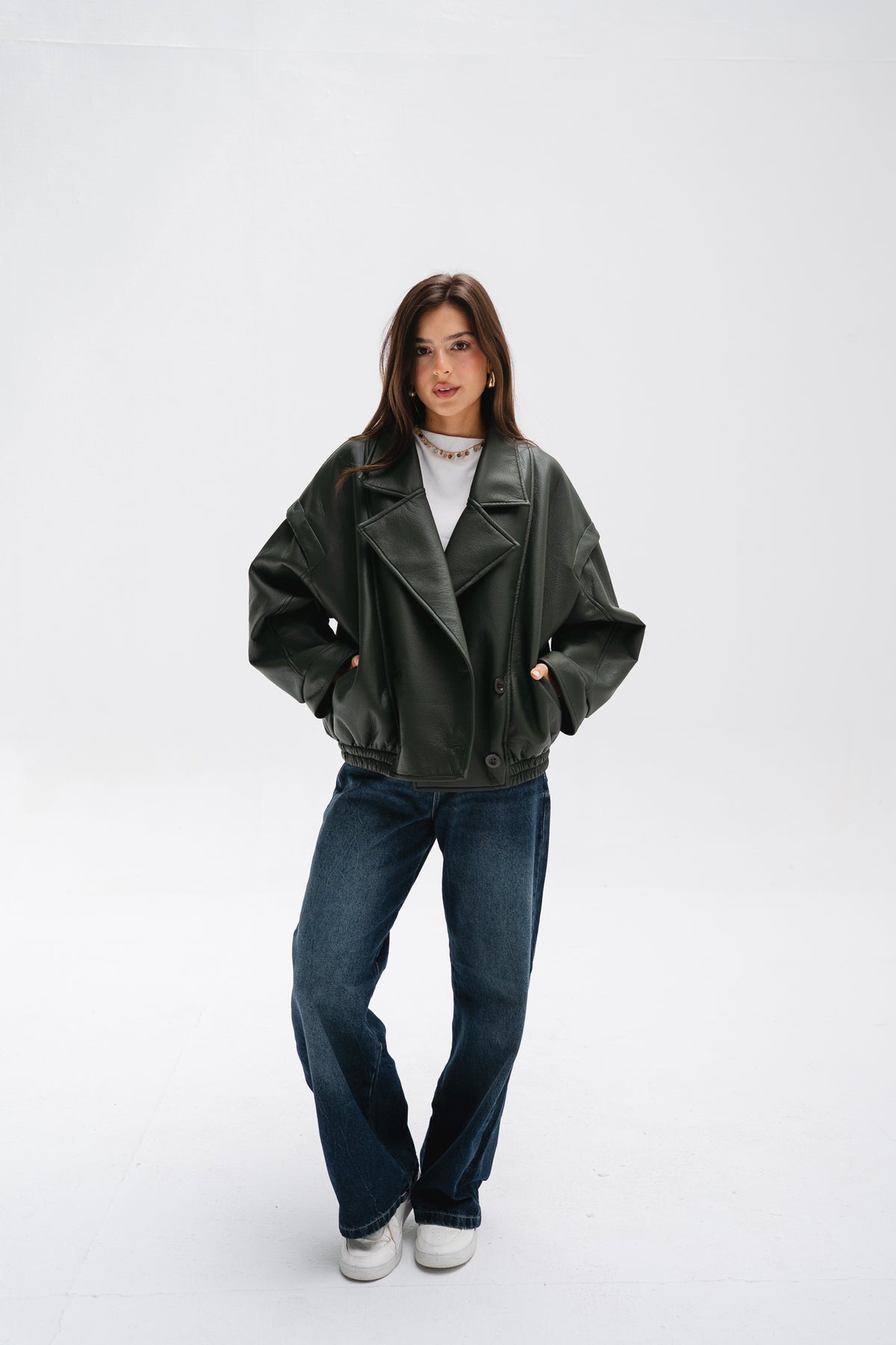 Biker Leather Jacket in Olive
