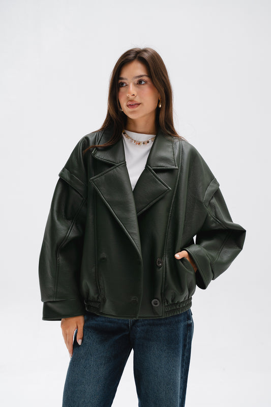 Biker Leather Jacket in Olive