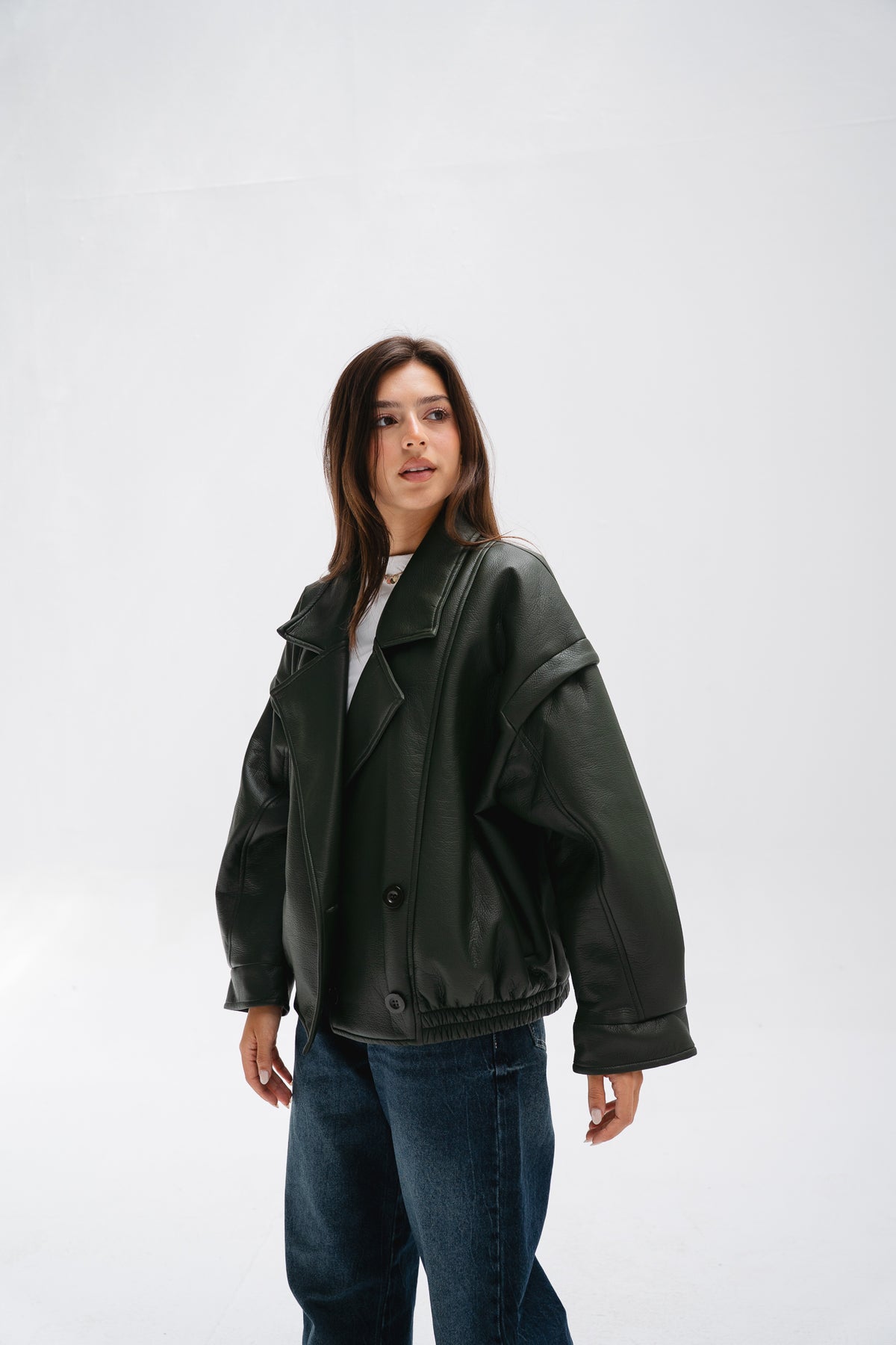 Biker Leather Jacket in Olive