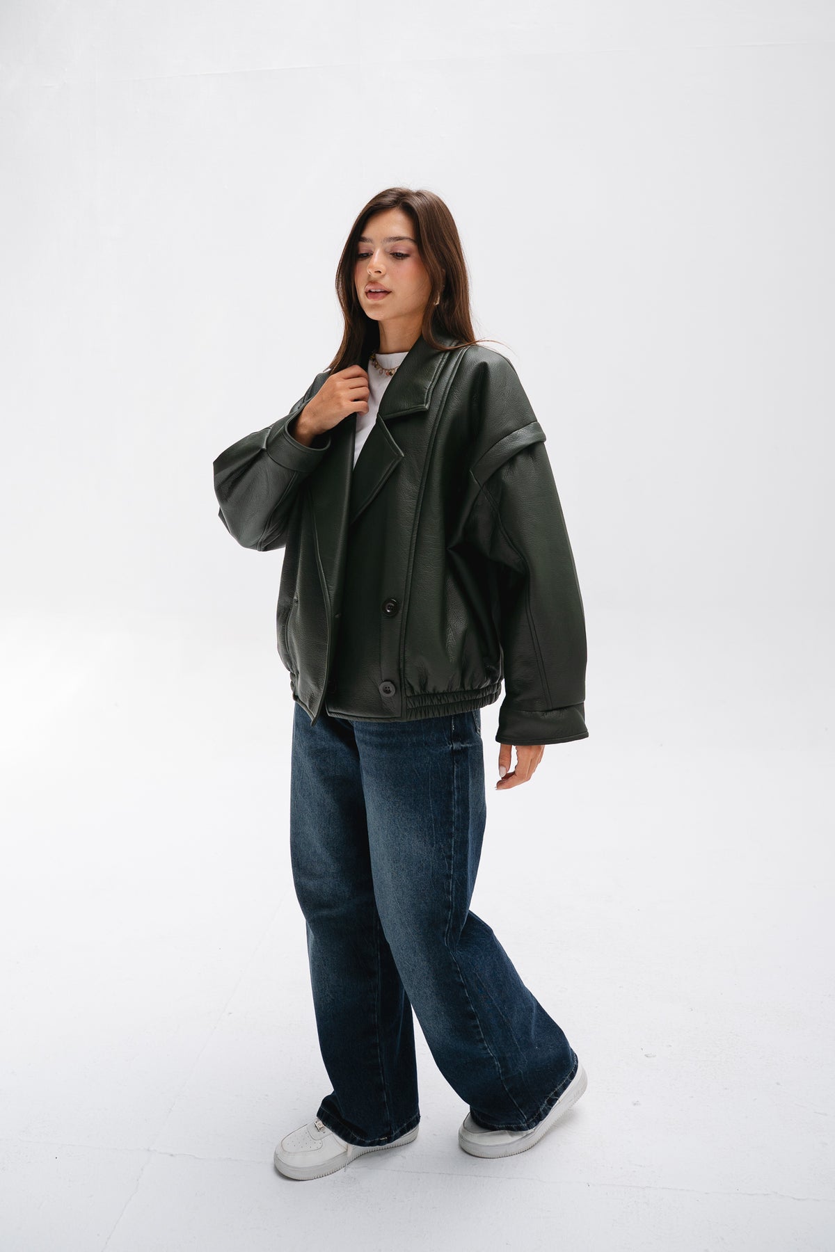Biker Leather Jacket in Olive