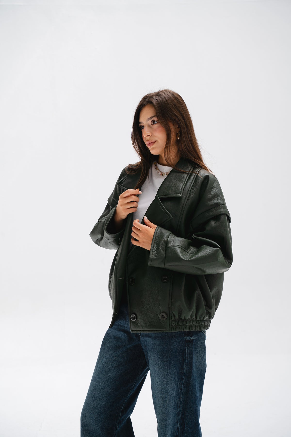 Biker Leather Jacket in Olive