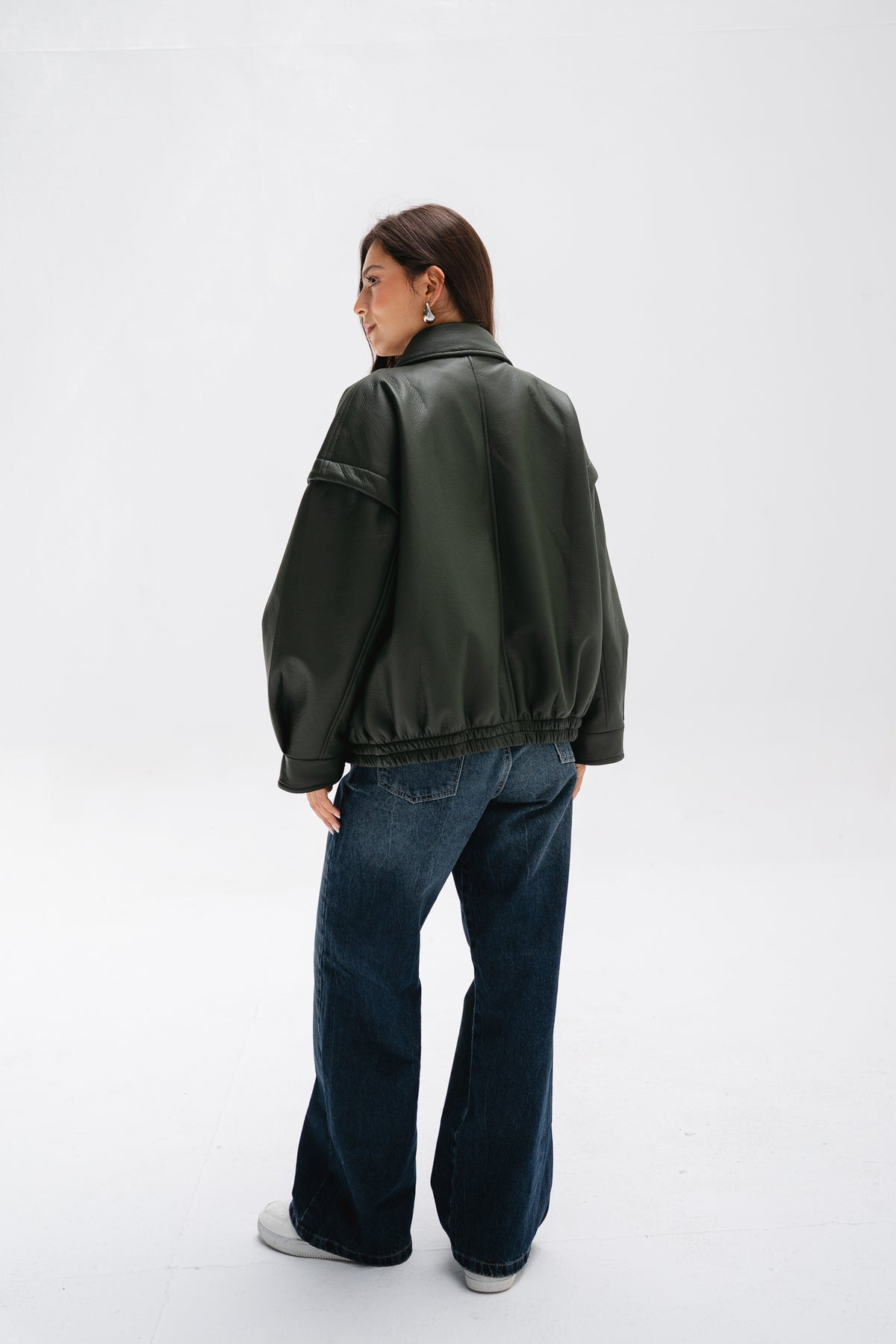 Biker Leather Jacket in Olive