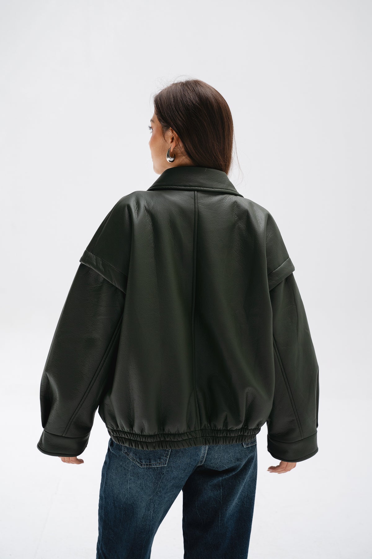 Biker Leather Jacket in Olive