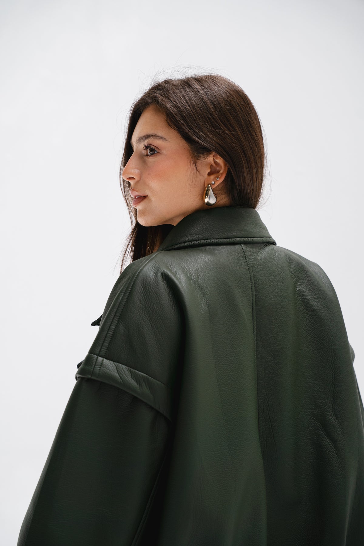 Biker Leather Jacket in Olive