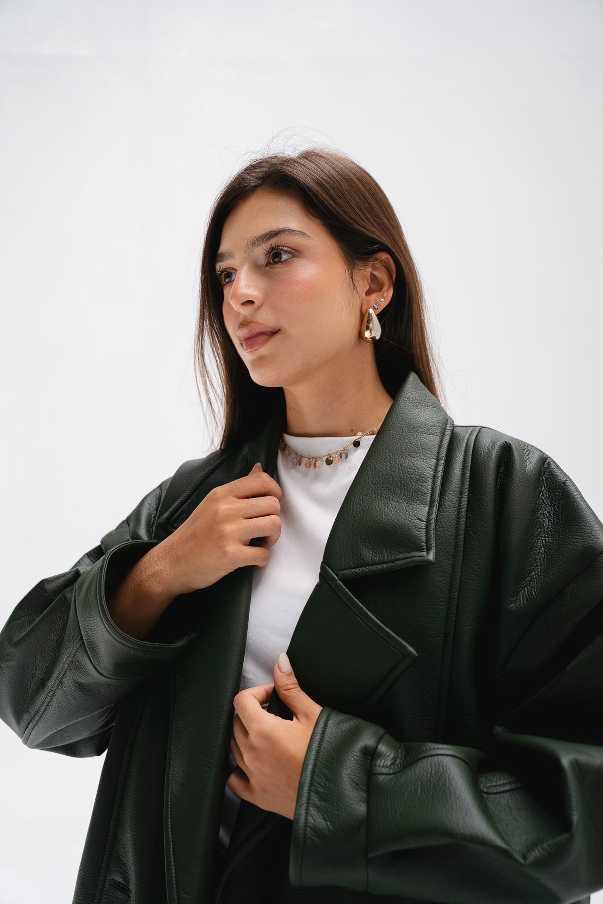 Biker Leather Jacket in Olive