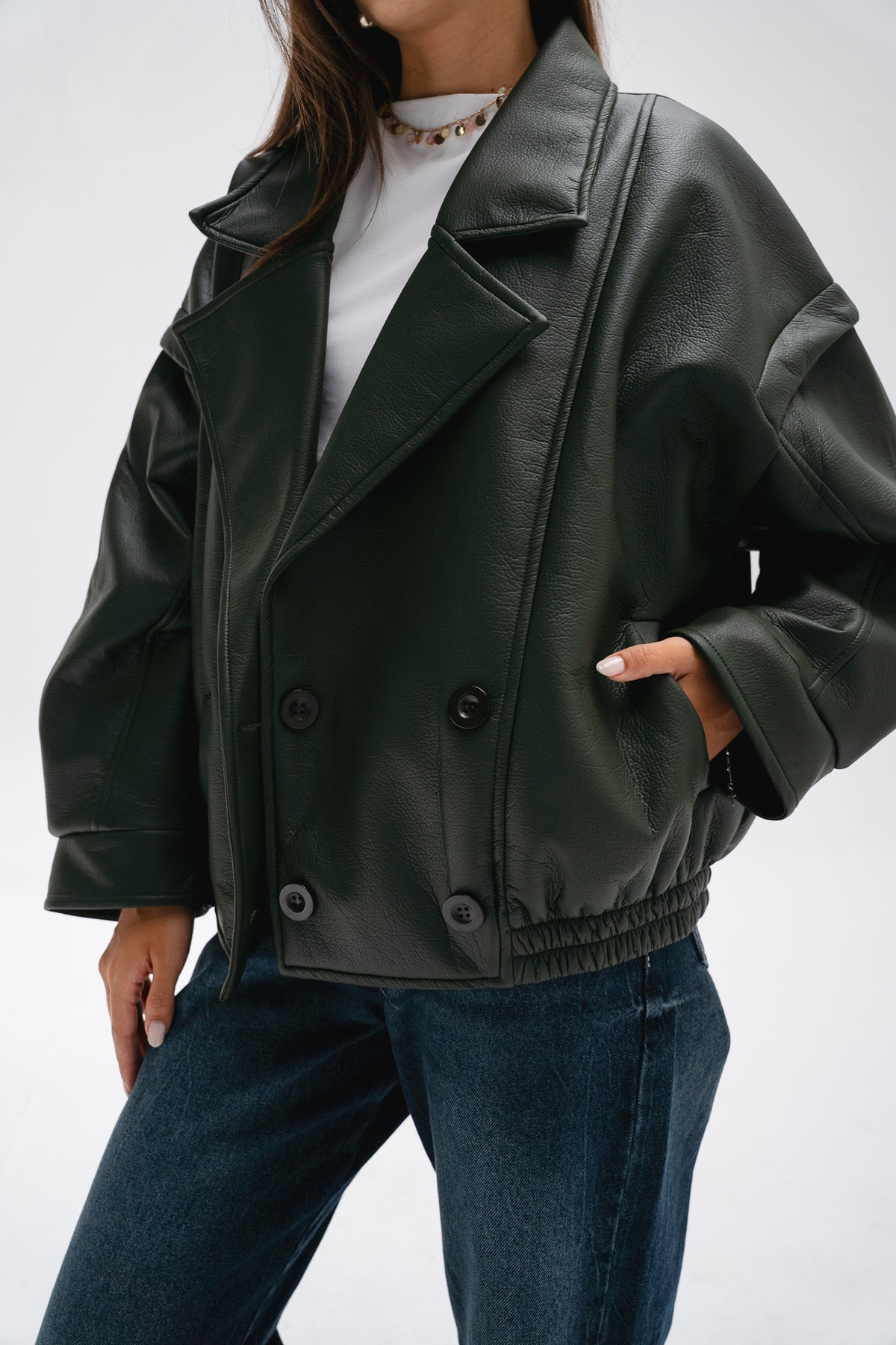 Biker Leather Jacket in Olive