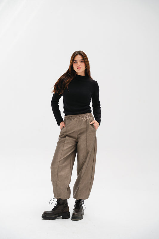 Balloon Leather Pants in Gold