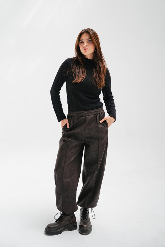Balloon Leather Pants in Brown