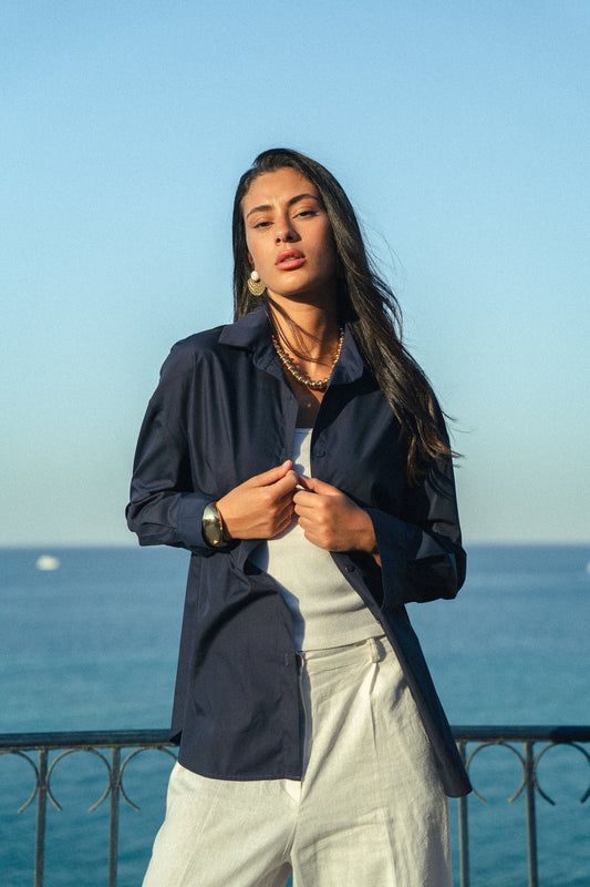 Wrap it shirt in Navy - Poplin