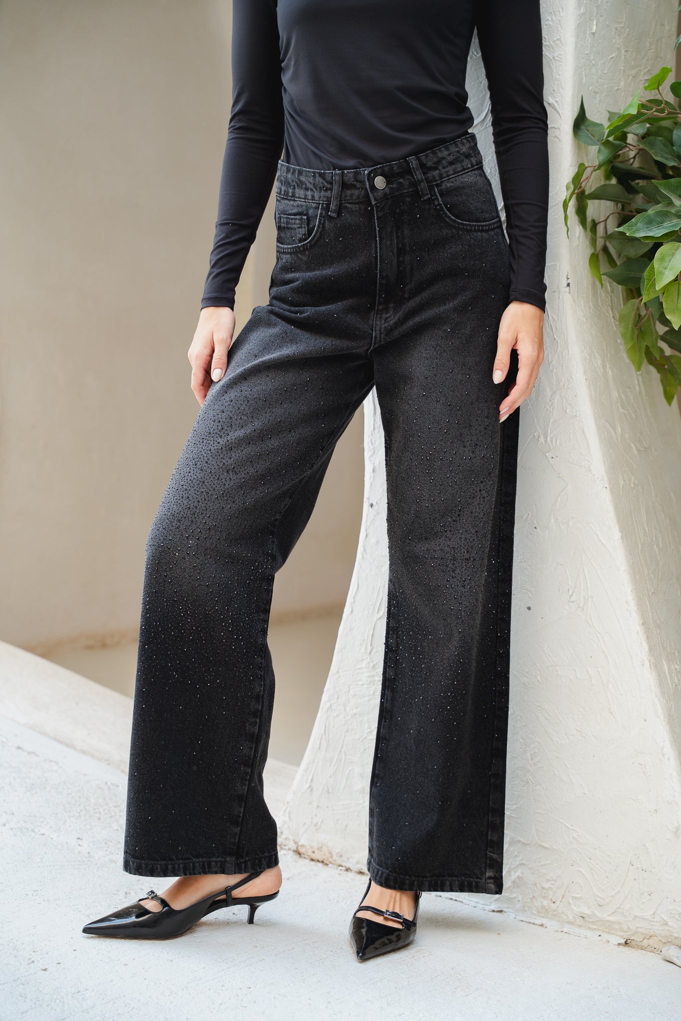 Full Glam Denim Pants in Black Denim