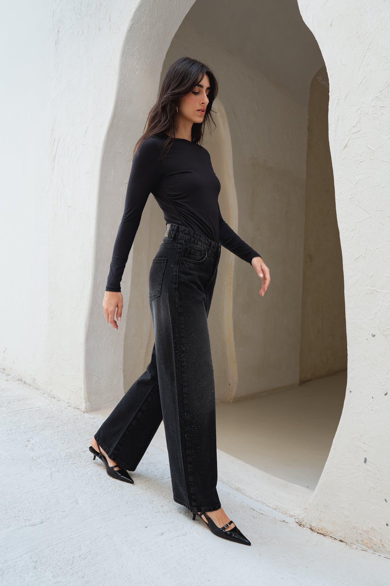 Full Glam Denim Pants in Black Denim
