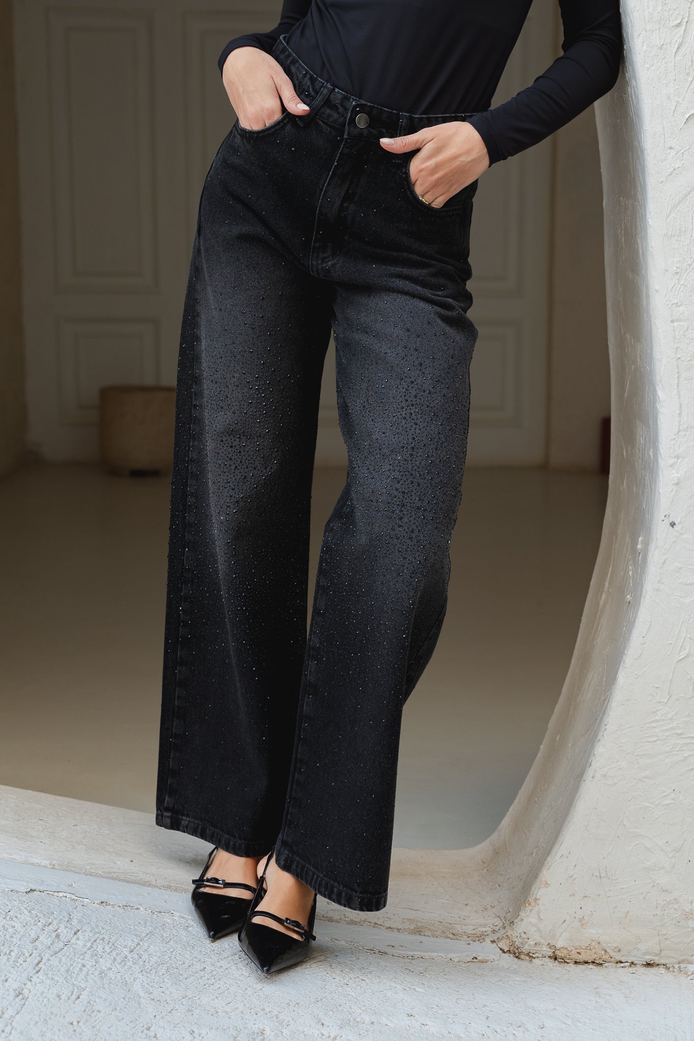 Full Glam Denim Pants in Black Denim