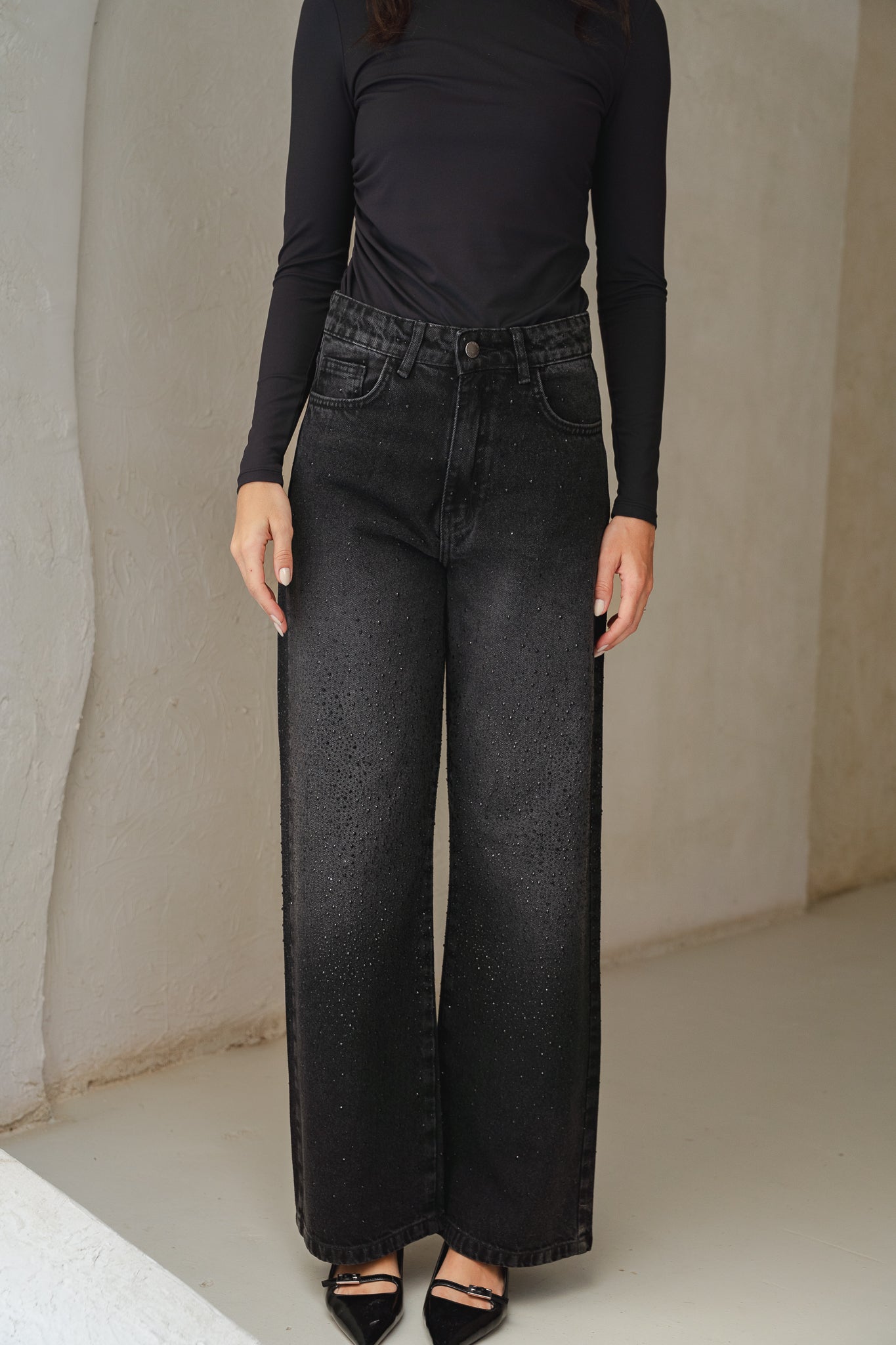 Full Glam Denim Pants in Black Denim