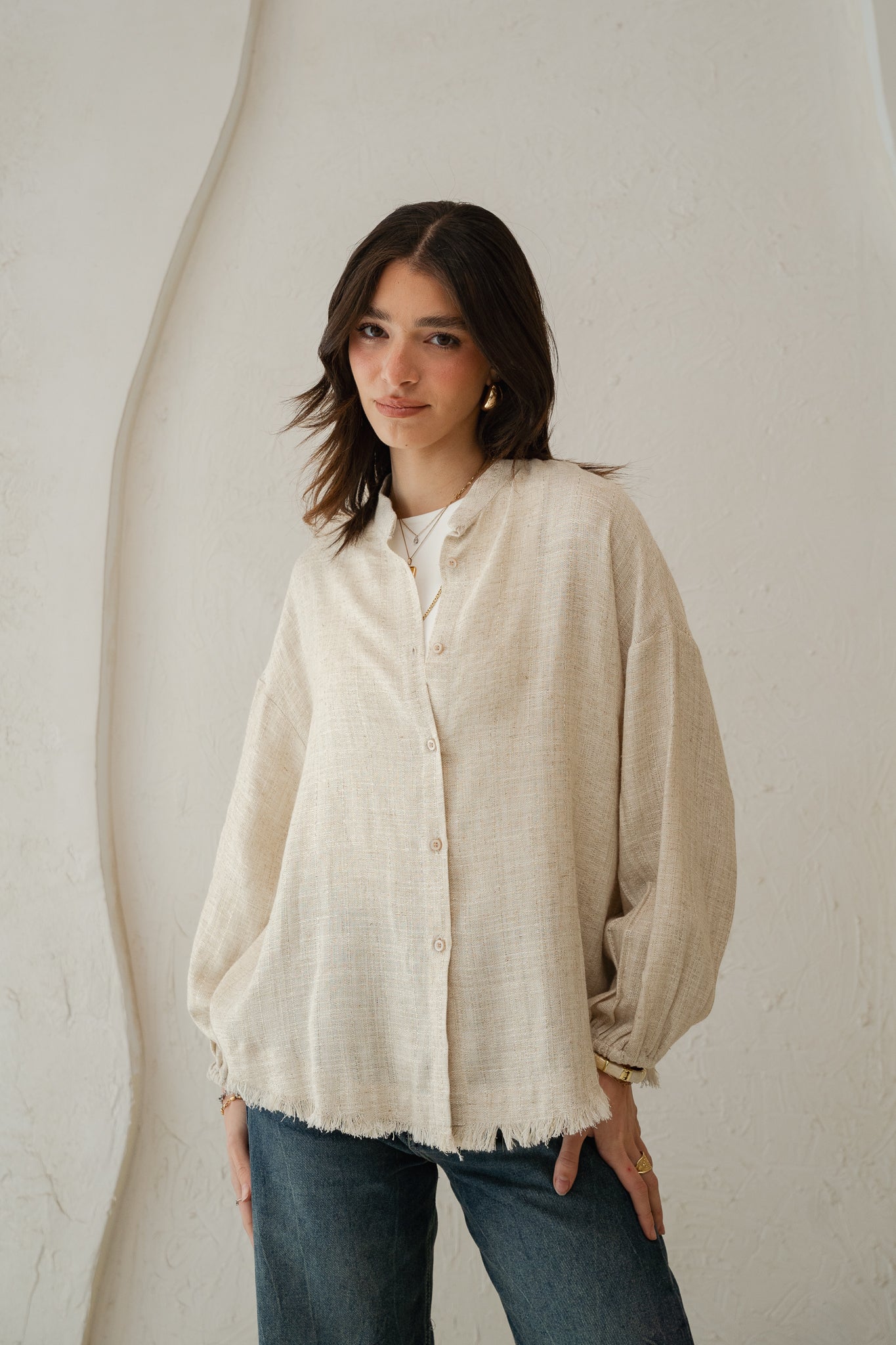 The Sparkly Fringes shirt in beige
