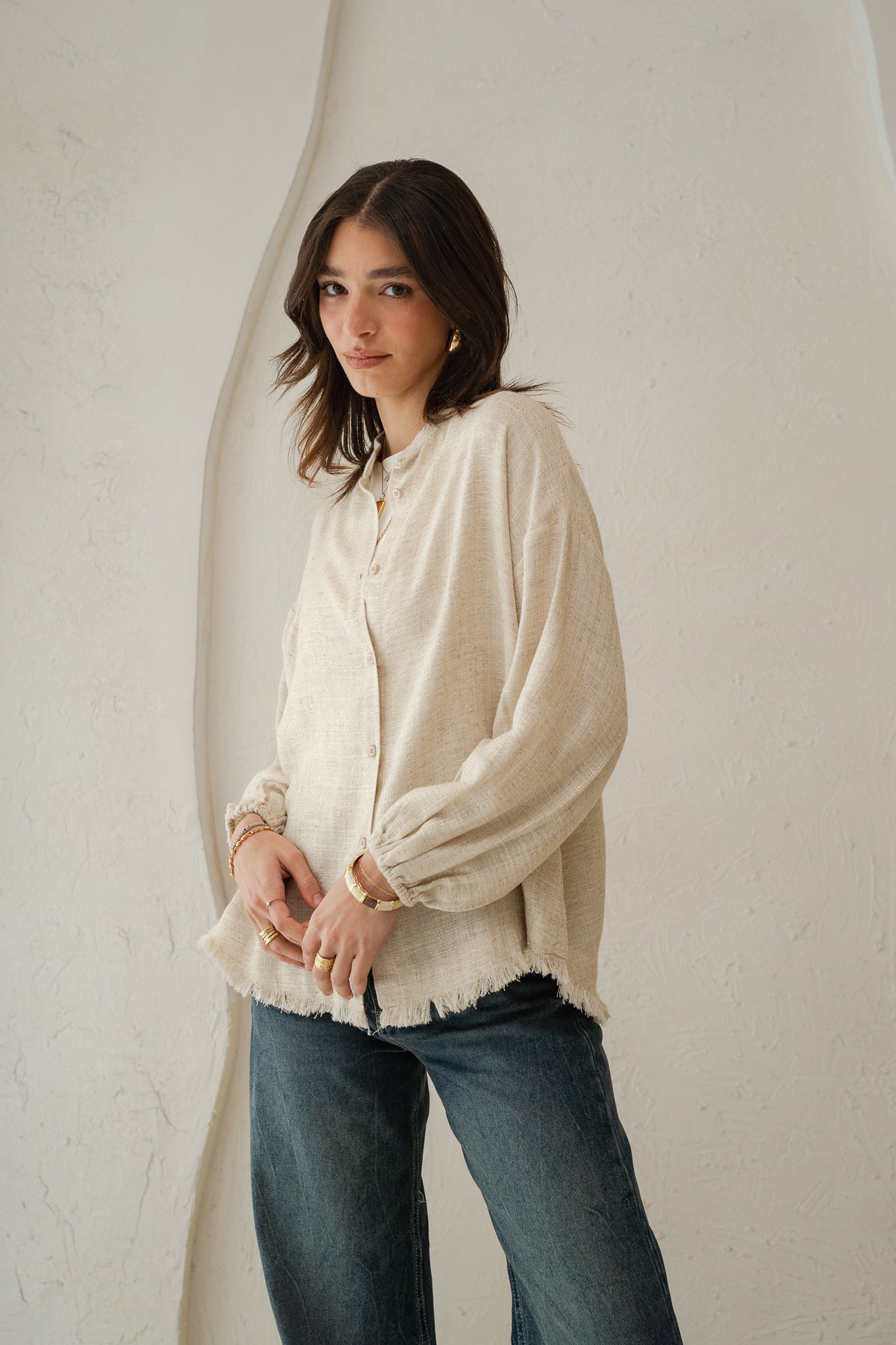 The Sparkly Fringes shirt in beige
