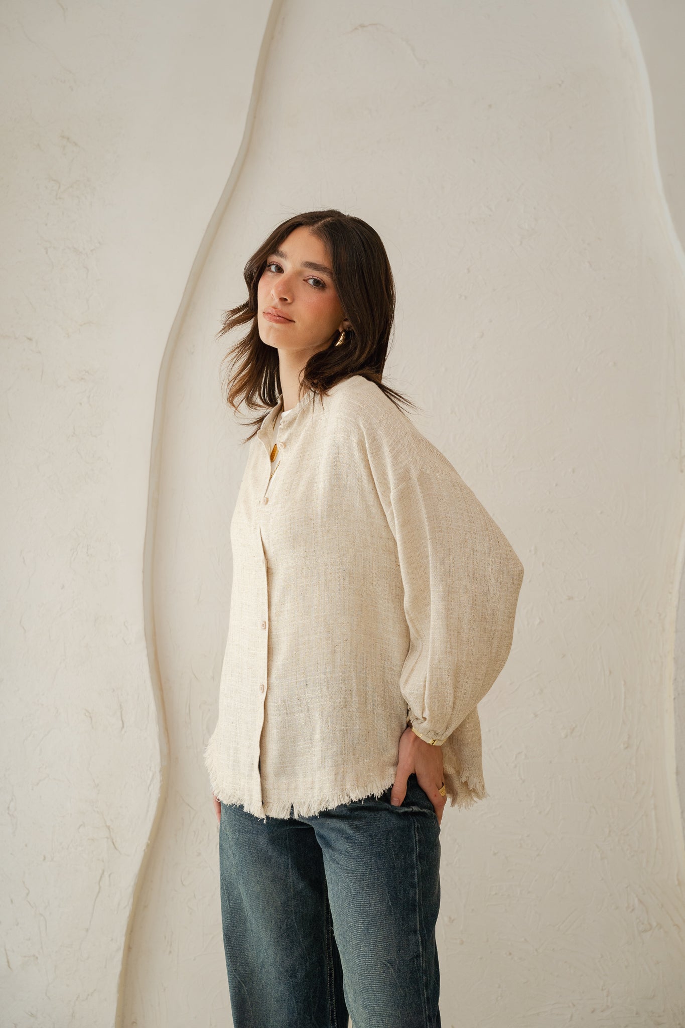 The Sparkly Fringes shirt in beige