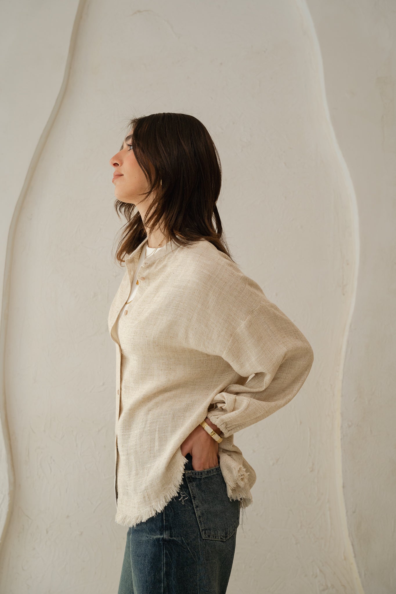 The Sparkly Fringes shirt in beige