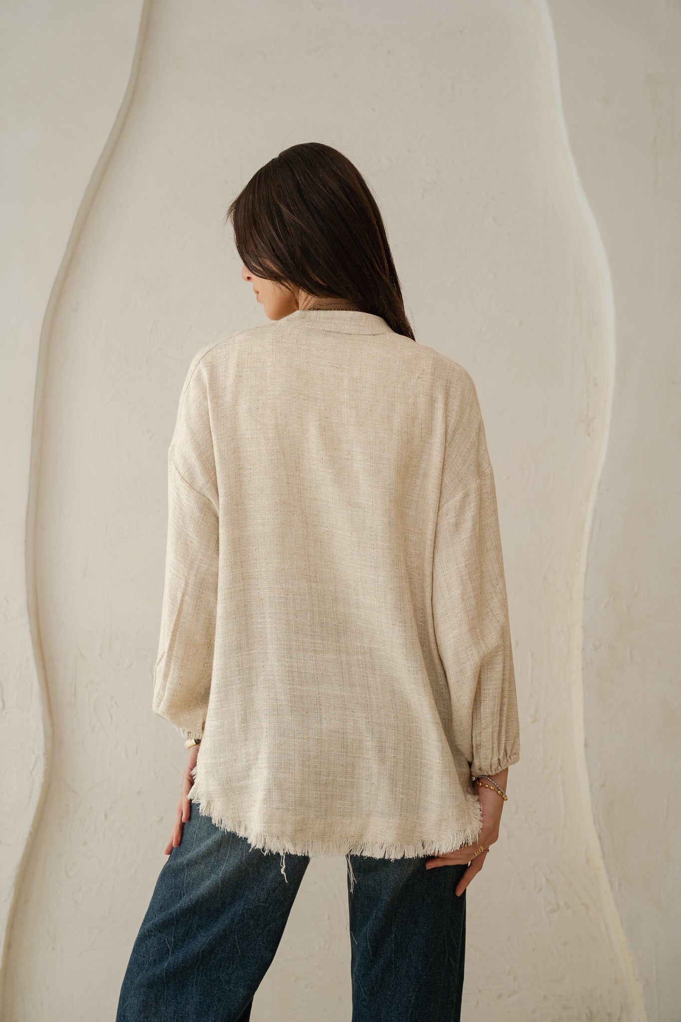 The Sparkly Fringes shirt in beige