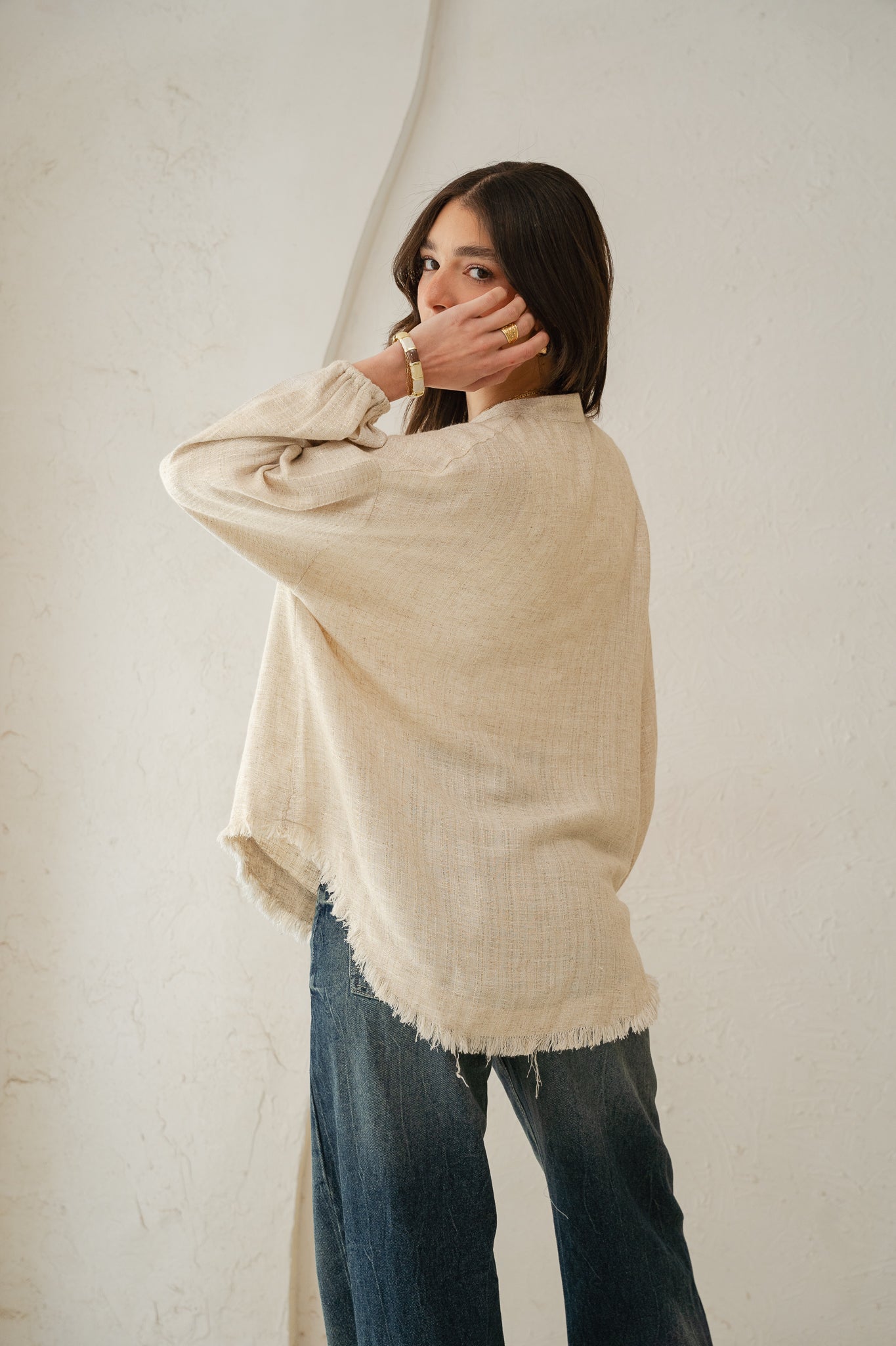 The Sparkly Fringes shirt in beige