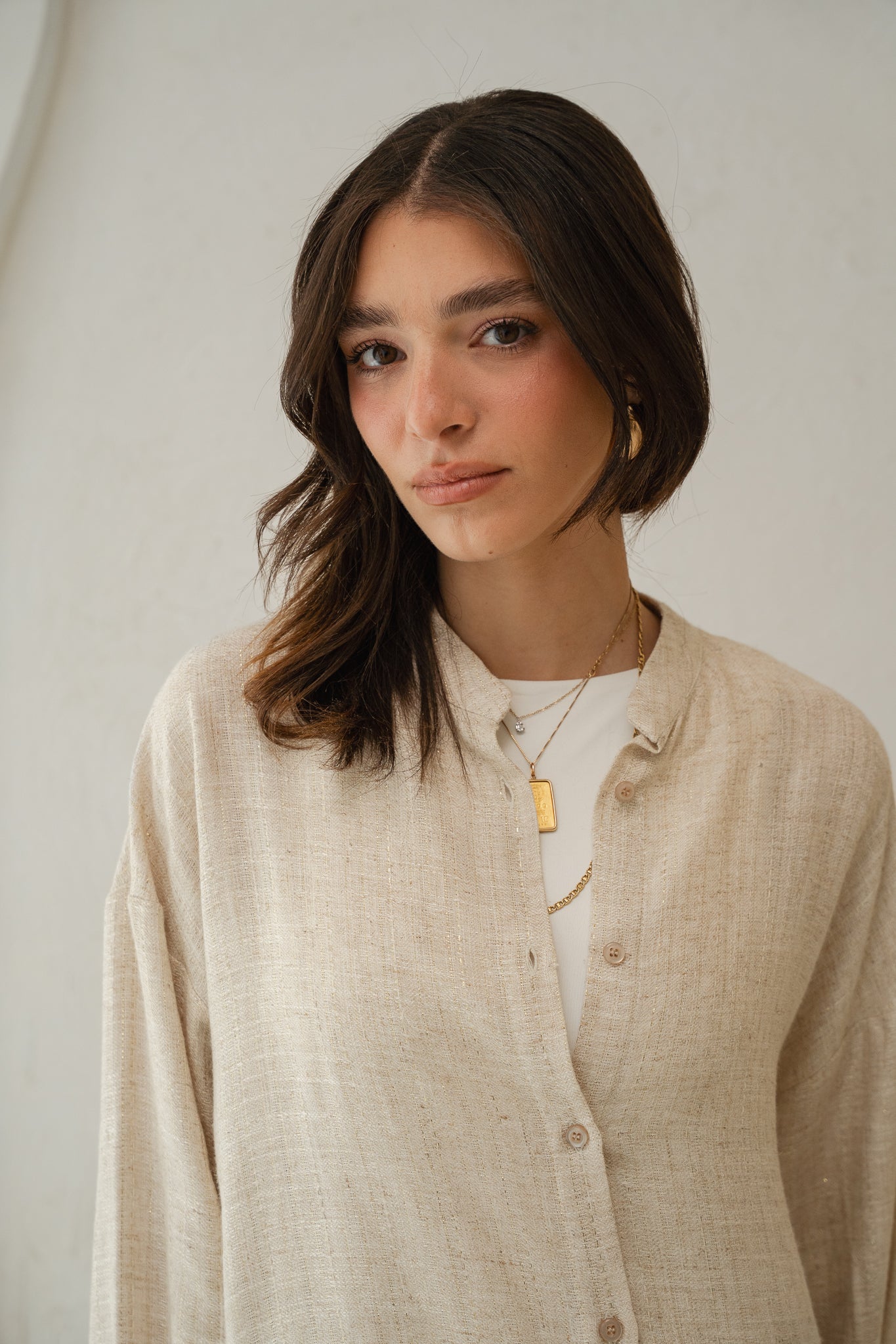 The Sparkly Fringes shirt in beige