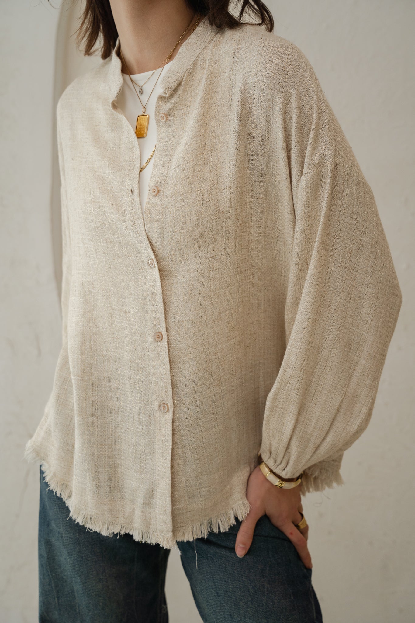 The Sparkly Fringes shirt in beige