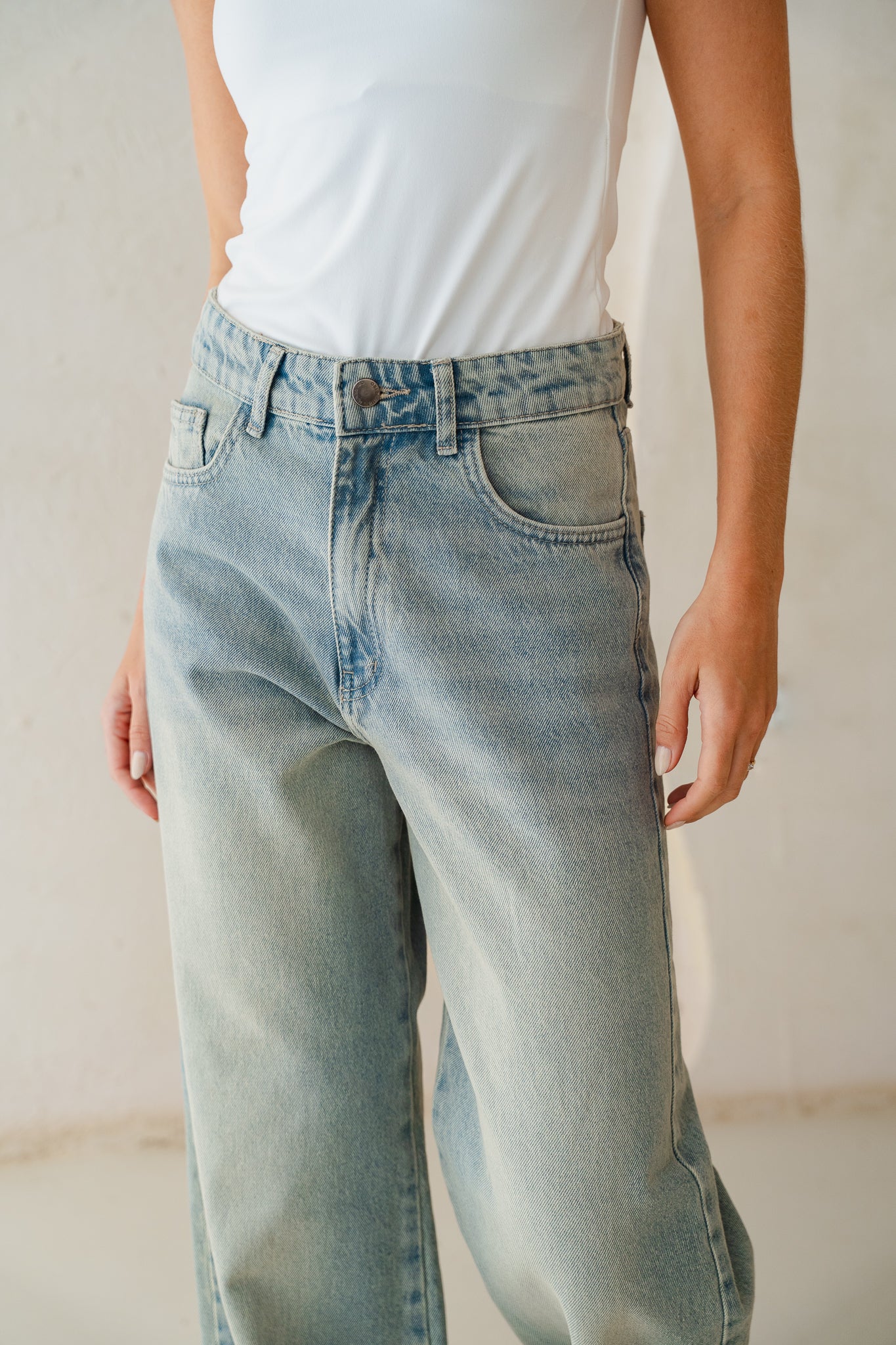 Mid Rise Straight Leg Denim - Light Wash