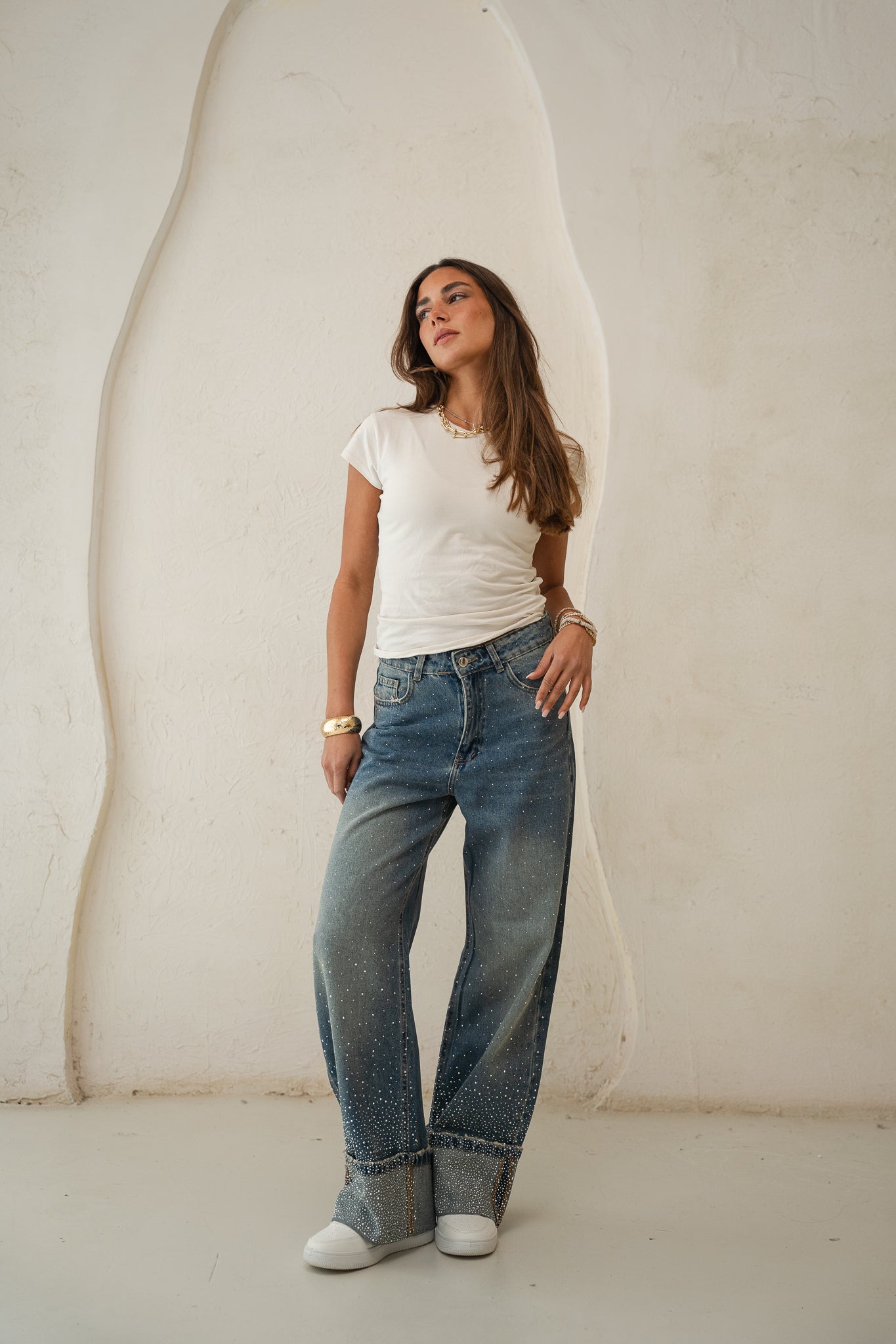 Studded Folded Denim Pants