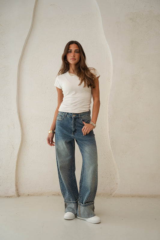 Studded Folded Denim Pants