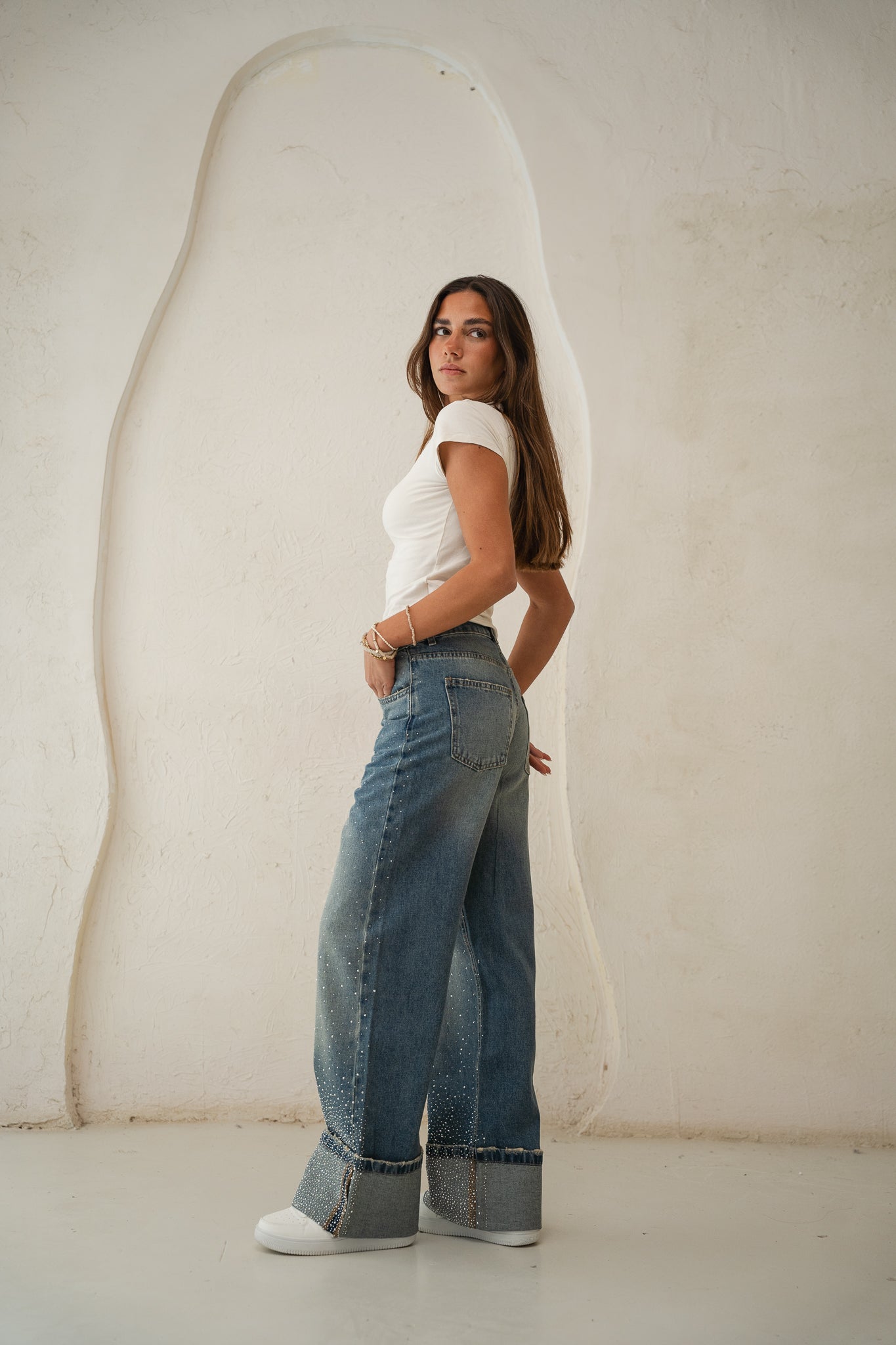 Studded Folded Denim Pants