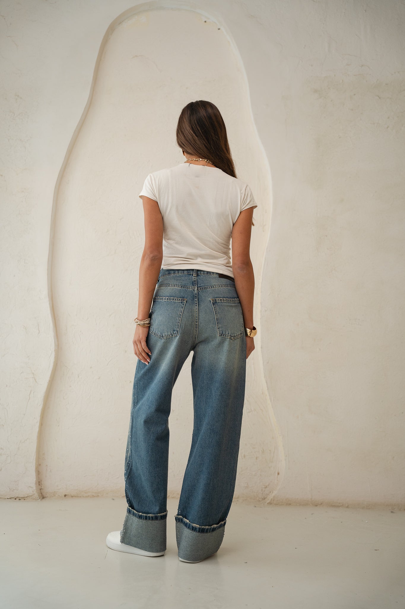 Studded Folded Denim Pants