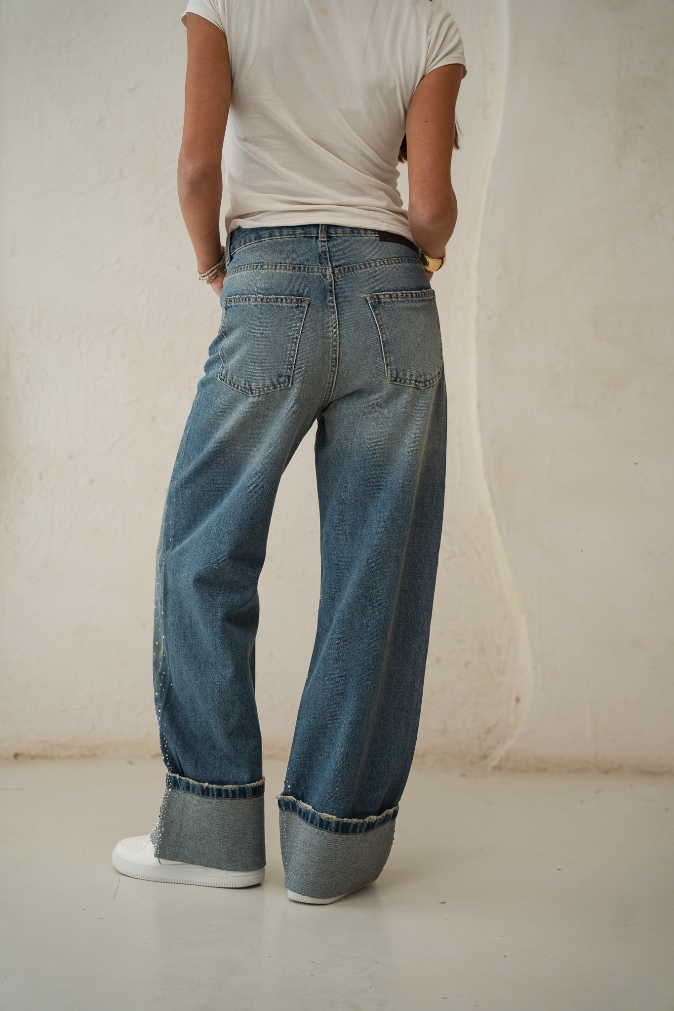 Studded Folded Denim Pants