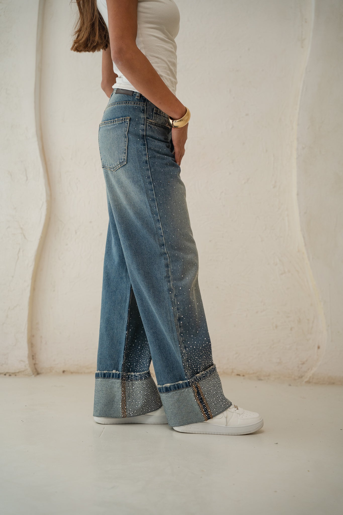 Studded Folded Denim Pants
