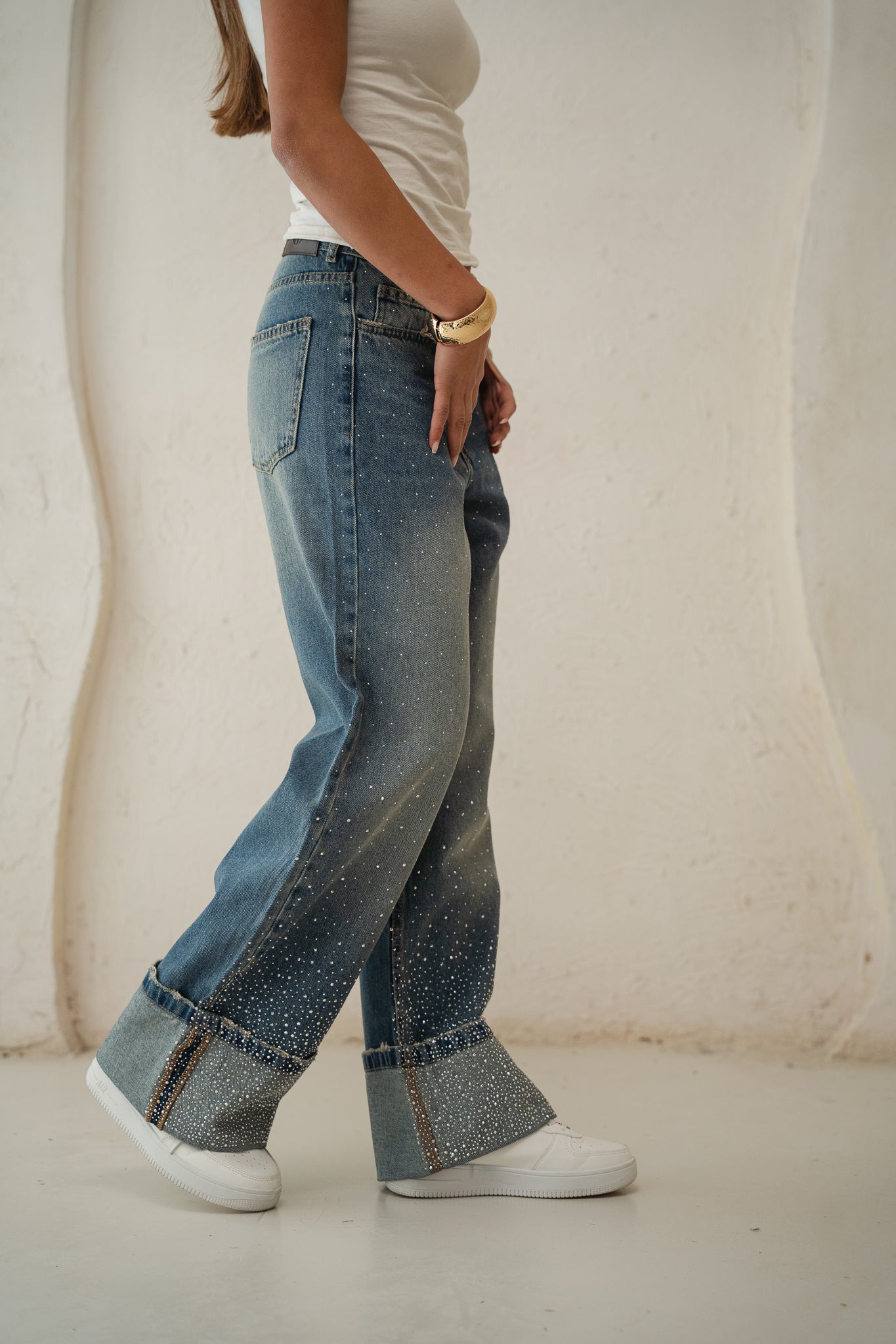 Studded Folded Denim Pants