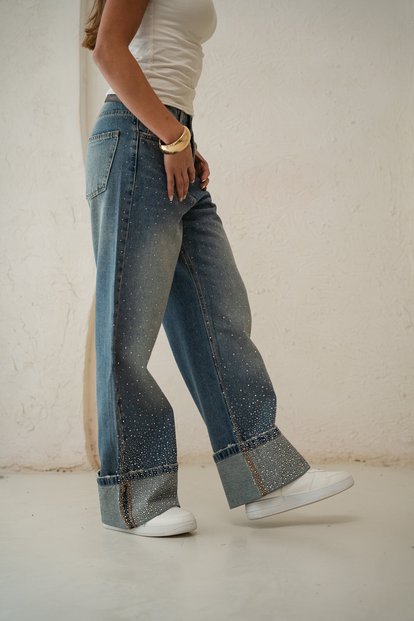 Studded Folded Denim Pants