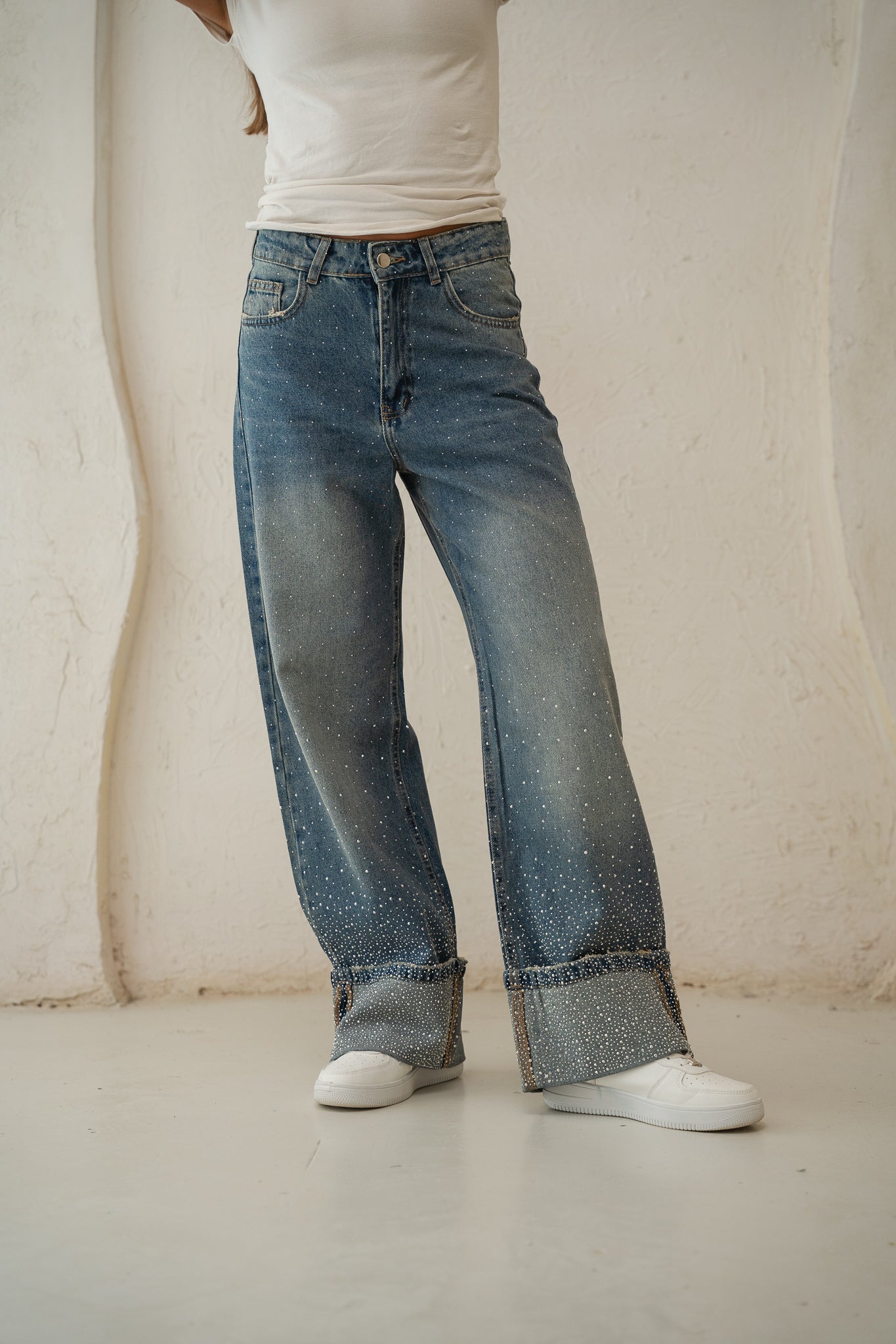 Studded Folded Denim Pants